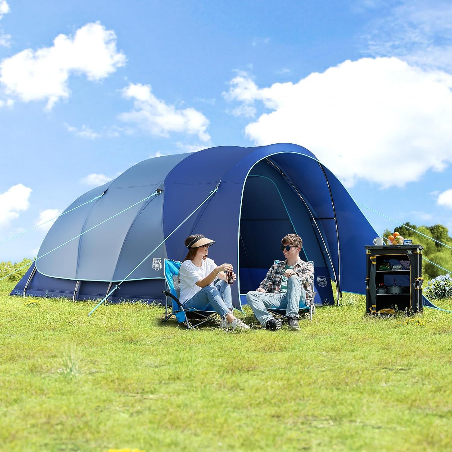 Blue 8-Person Two-Room Cabin Tent with Carry Bag