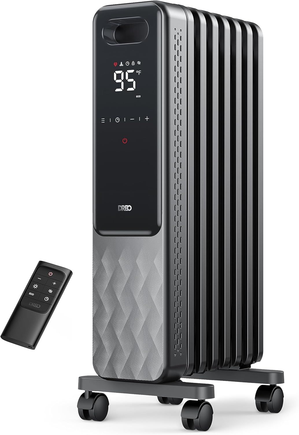 Grey Electric Radiant Tower Heater with Thermostat and Remote