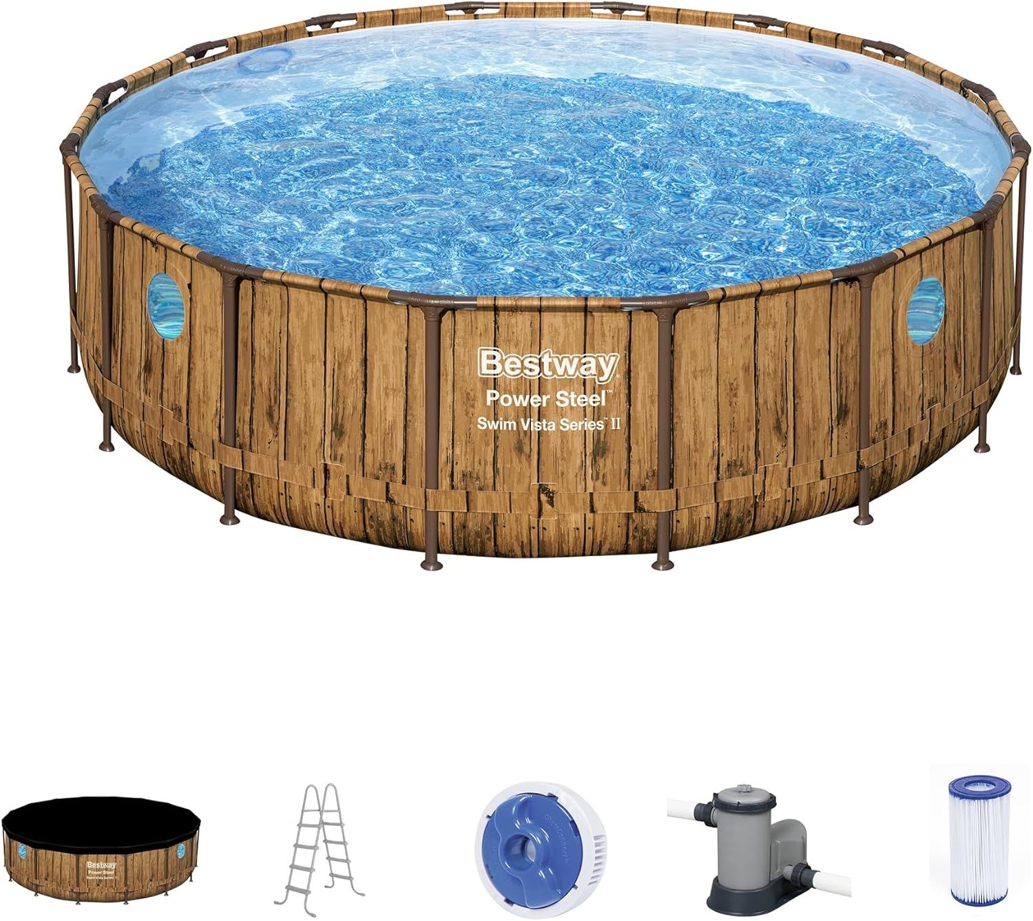 16' Round Brown Steel Frame Pool with Filter Pump and Ladder