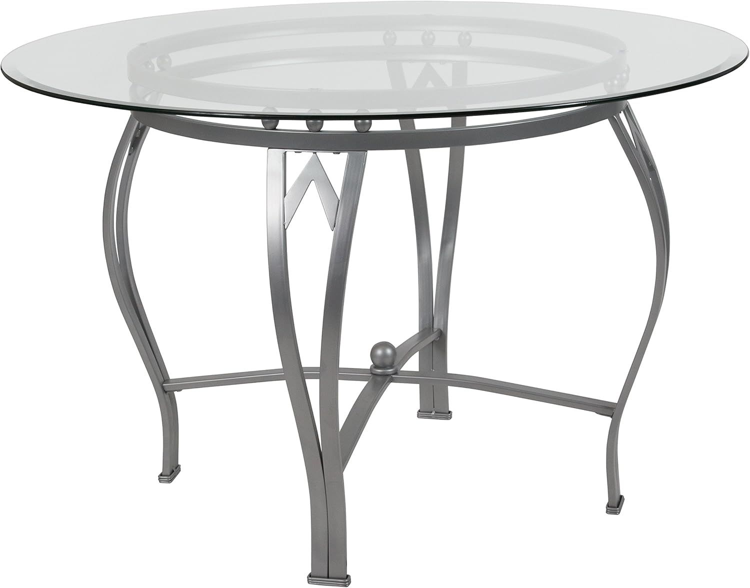 Syracuse 45'' Round Glass Dining Table with Silver Metal Frame