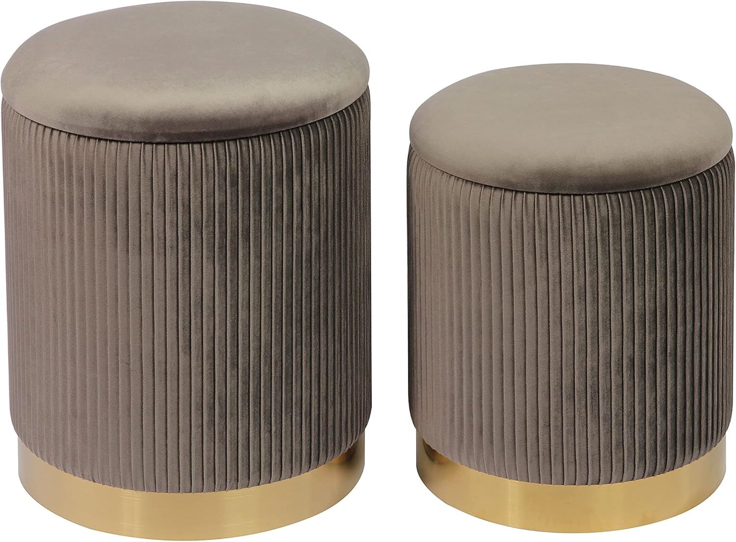 Contemporary Gray Velvet Round Storage Ottomans, Set of 2