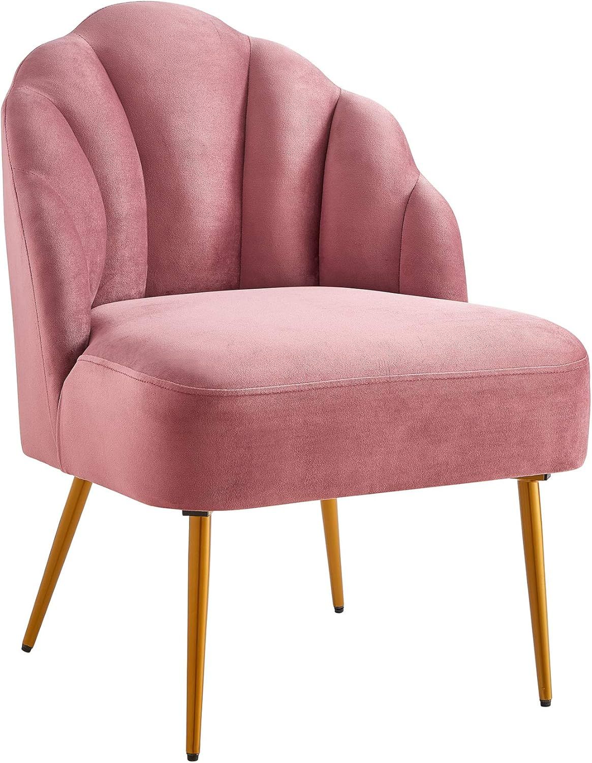 Rose Velvet Shell Back Accent Chair with Golden Metal Legs