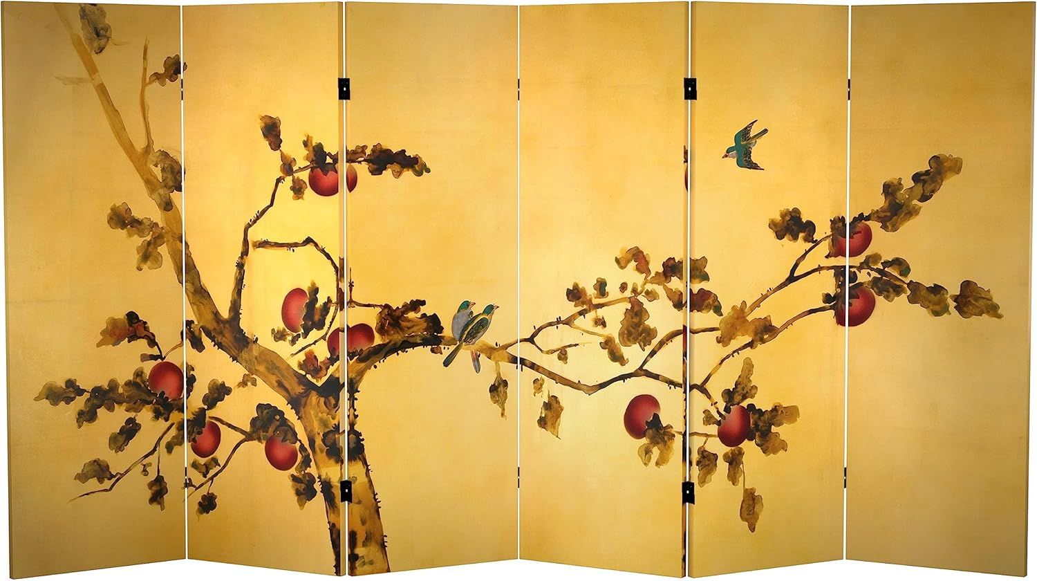 4 ft. Double Sided Plum Tree Canvas Folding Screen