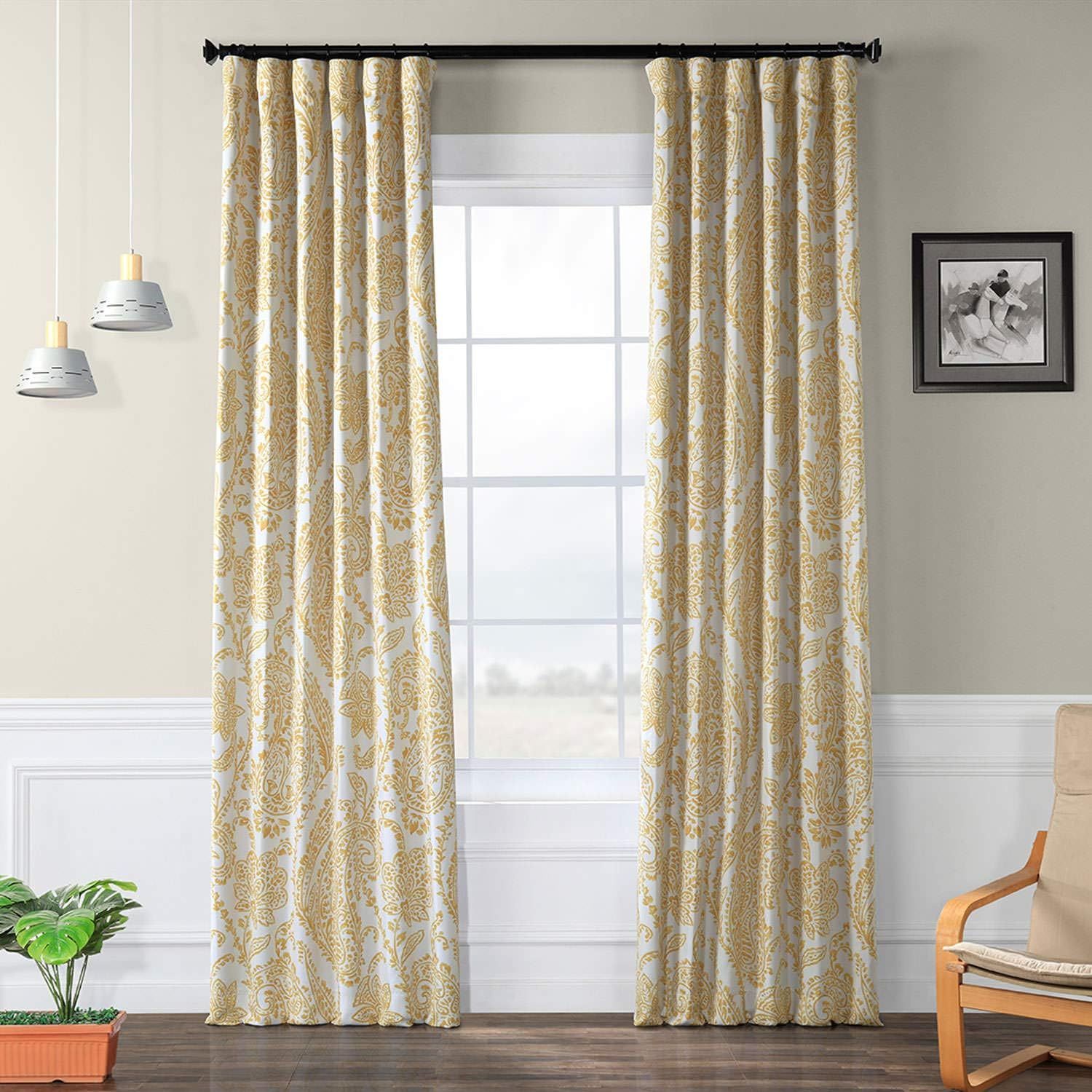 Tea Time Yellow Gold Blackout Polyester Window Panel