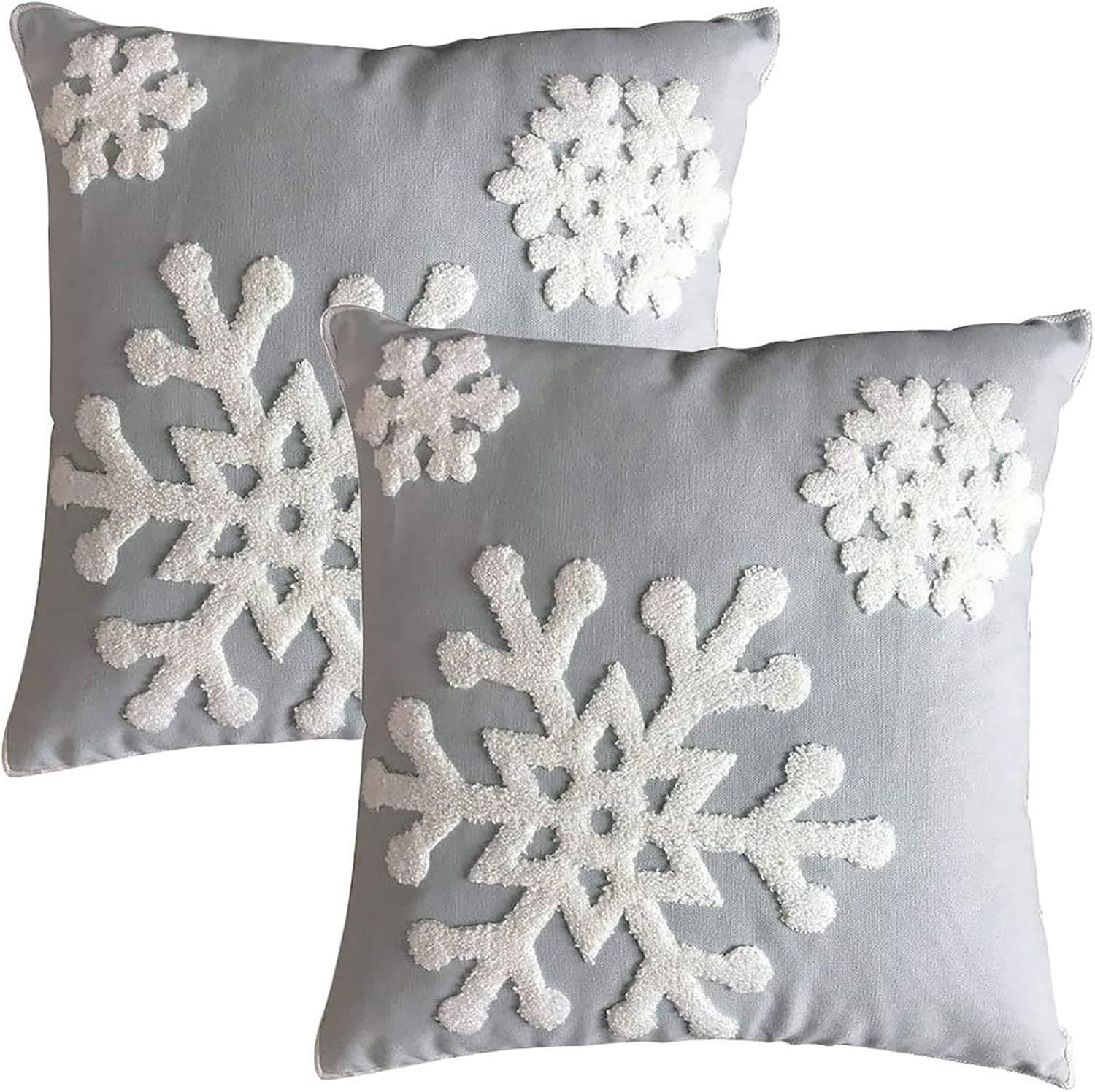 Gray Cotton Embroidered Snowflake Euro Throw Pillow