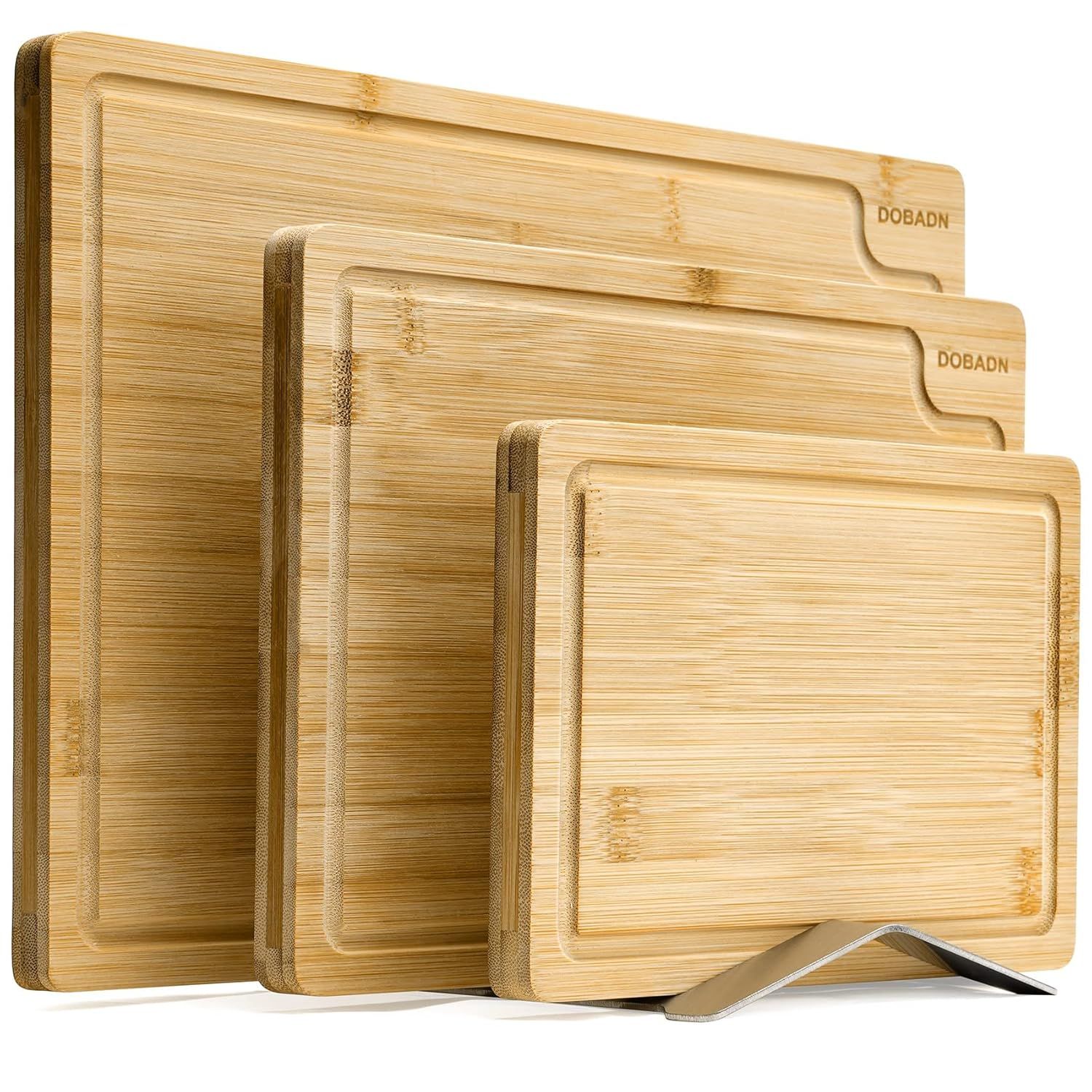 Natural Bamboo Rectangular Cutting Board Set with Holder