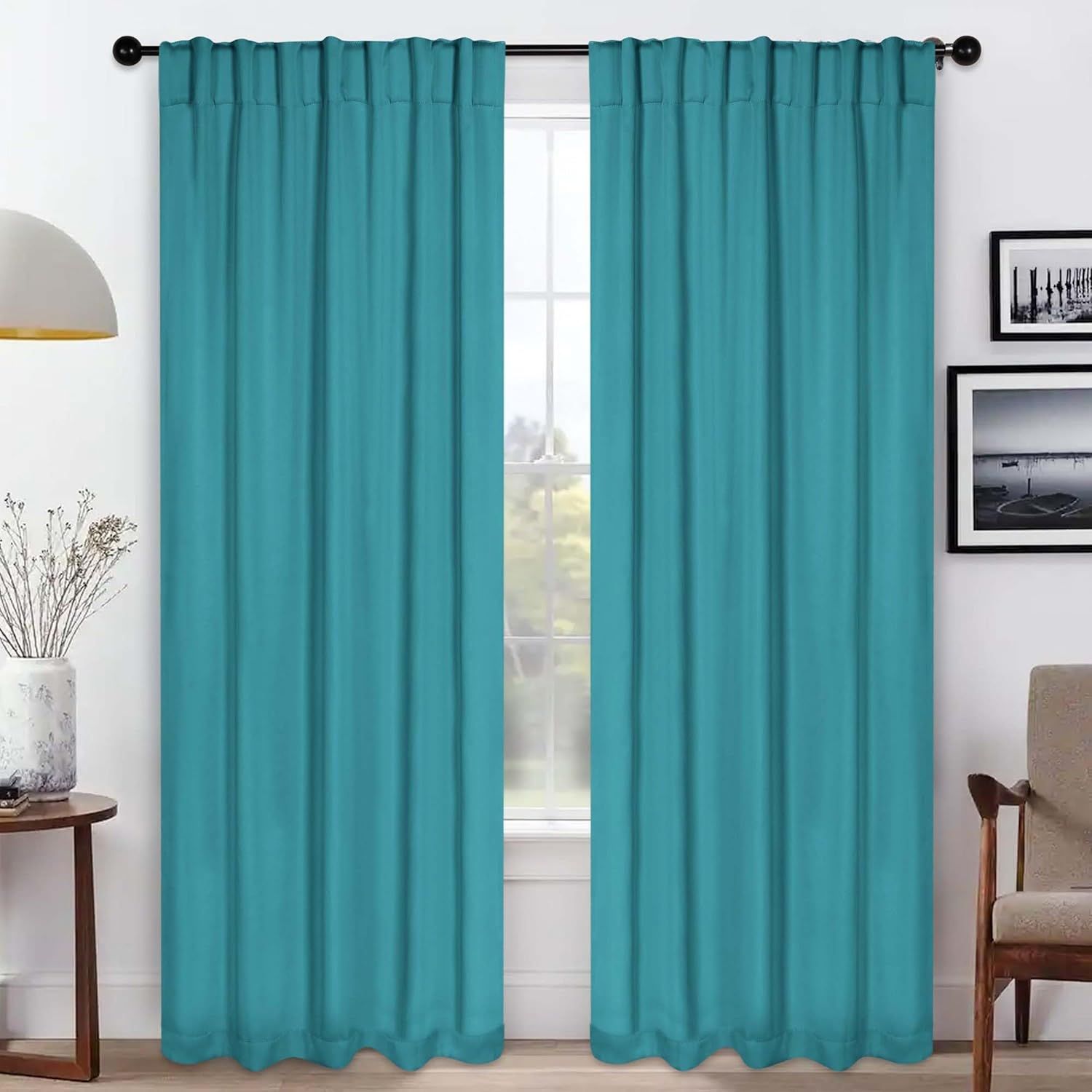 Aqua Polyester Blackout Back Tab Curtains 52" x 72"