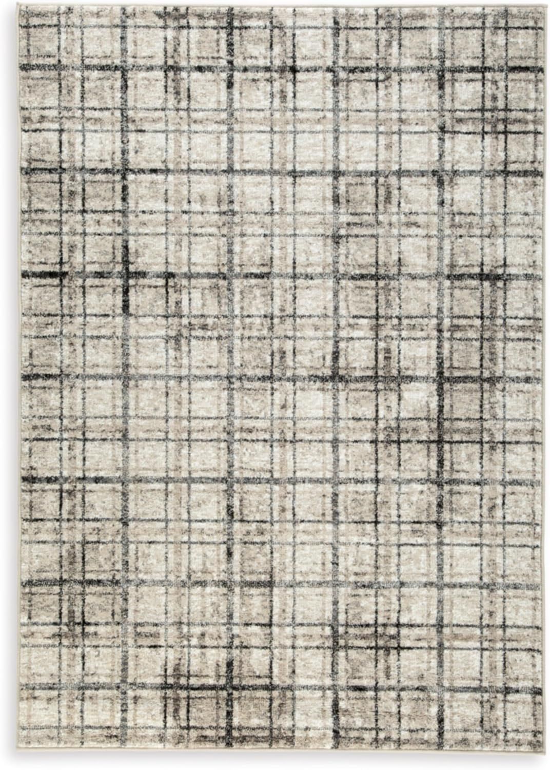 Azmerilla Cream and Brown Plaid 8' x 10' Synthetic Rug