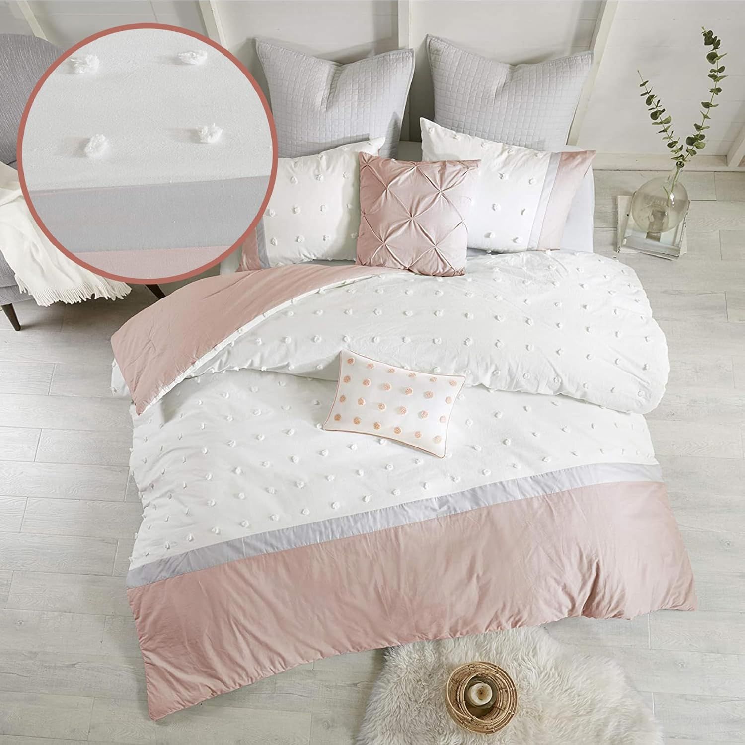 Blush and Ivory Cotton Jacquard King Comforter Set