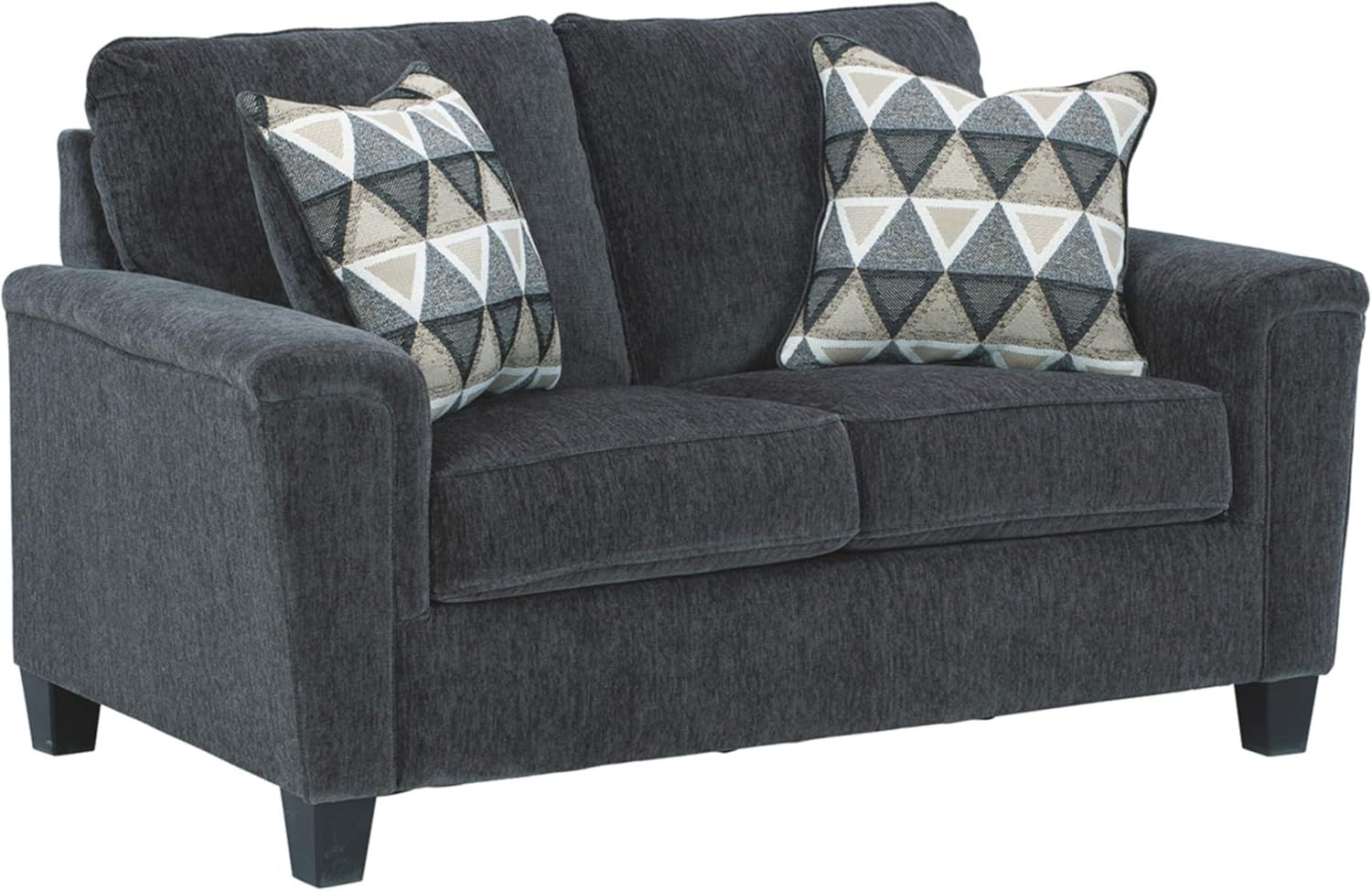 Gray Chenille Track Arm Loveseat with Removable Cushions