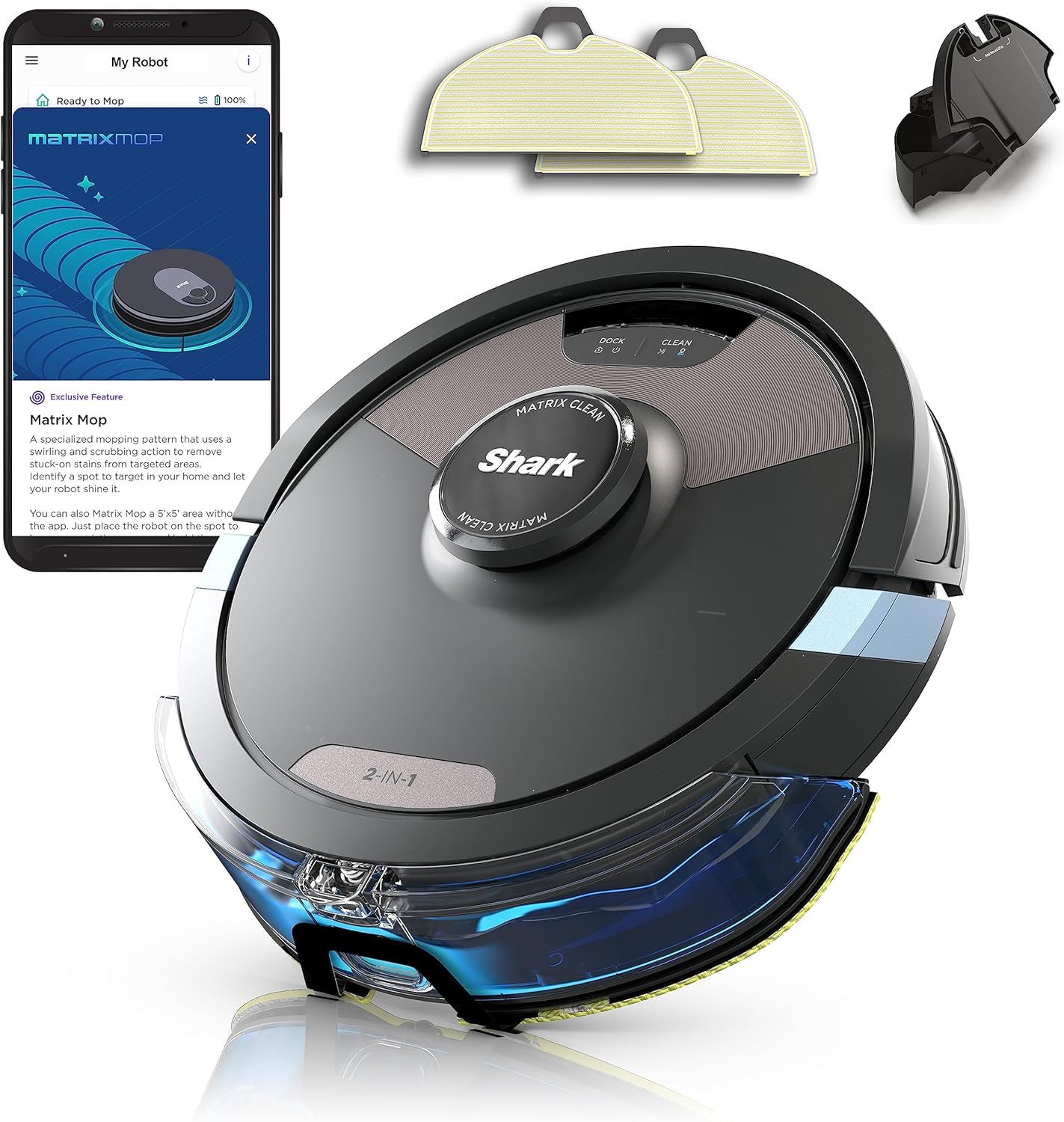 Black Cordless Robotic Vacuum and Mop with Alexa Compatibility