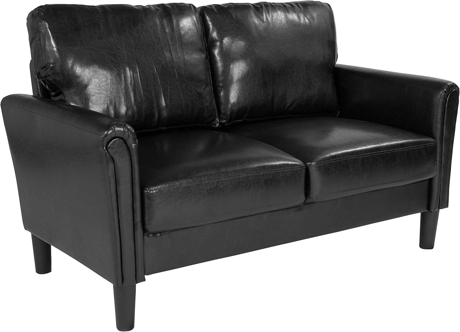 Black Faux Leather Loveseat with Removable Cushions