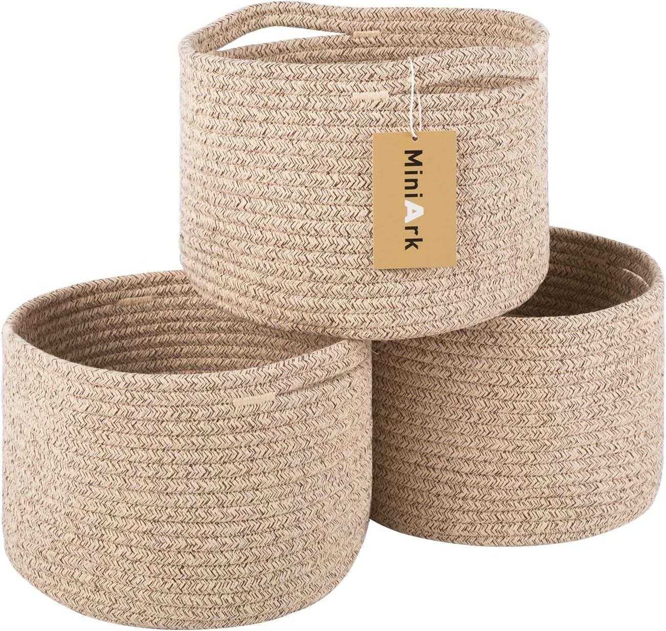 Natural Beige Cotton Rope Small Storage Baskets Set of 3