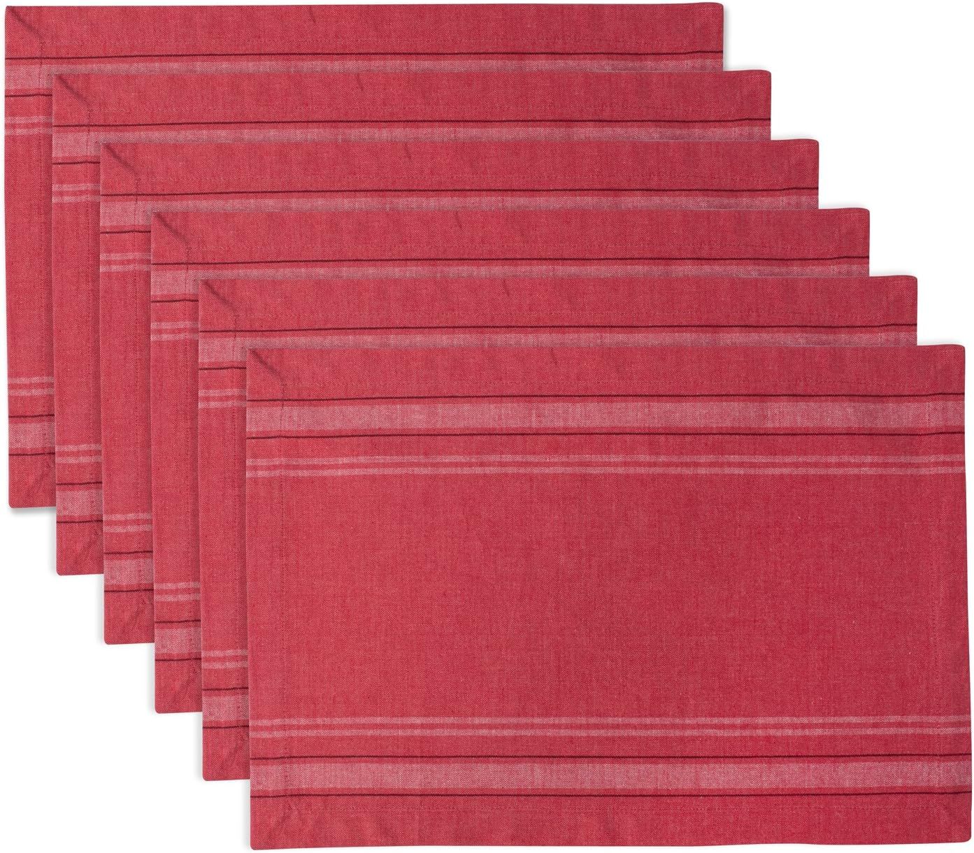 Rustic Red Cotton Stripe Rectangular Placemats, Set of 6