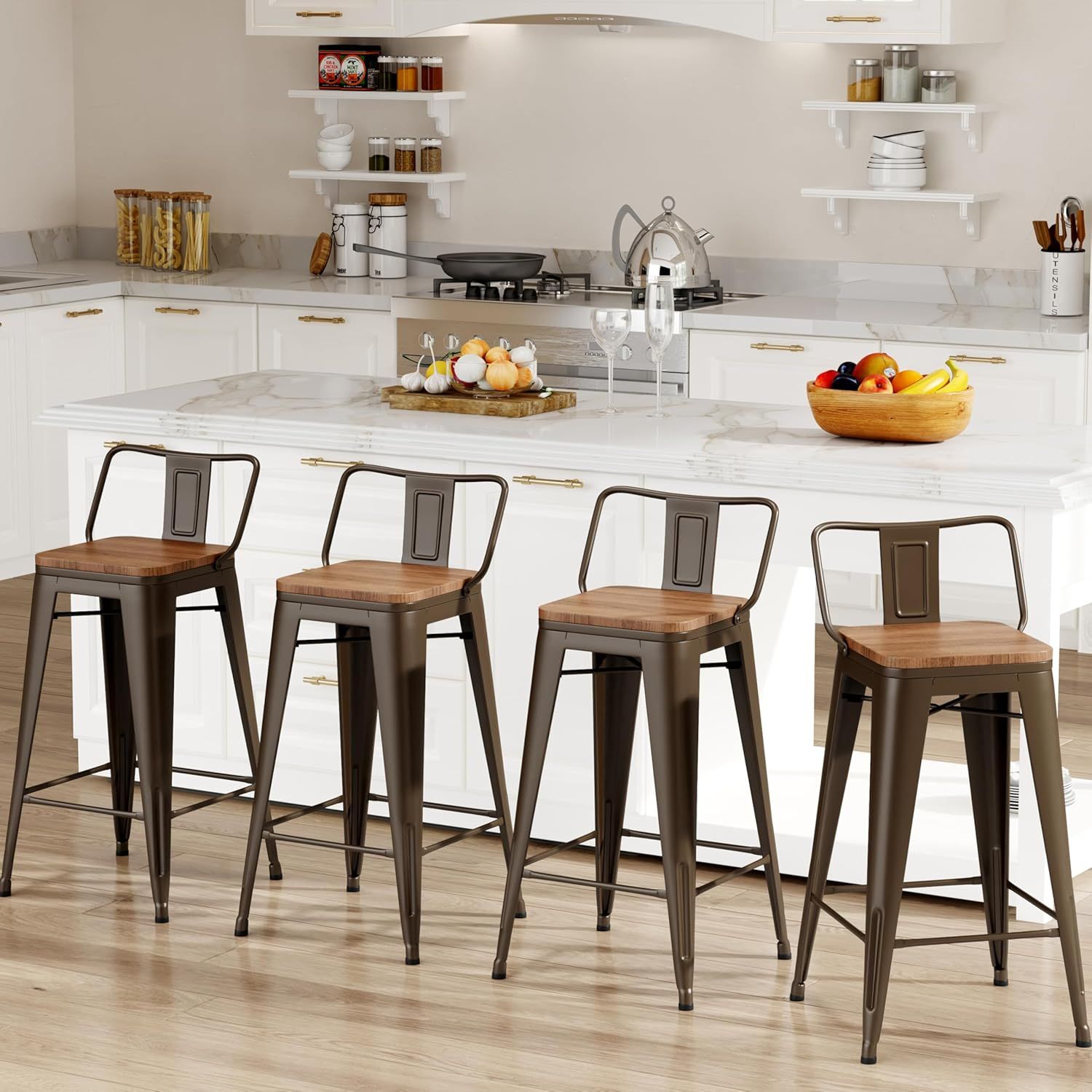 Rusty Brown Metal and Wood 30" Industrial Bar Stools Set