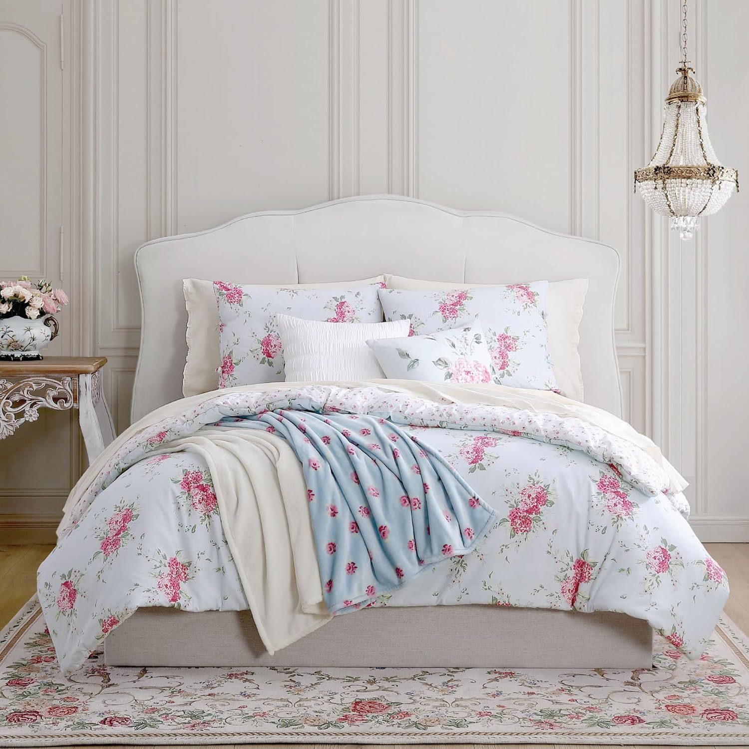 Chloe Blue Twin Reversible Cotton Floral Comforter Set