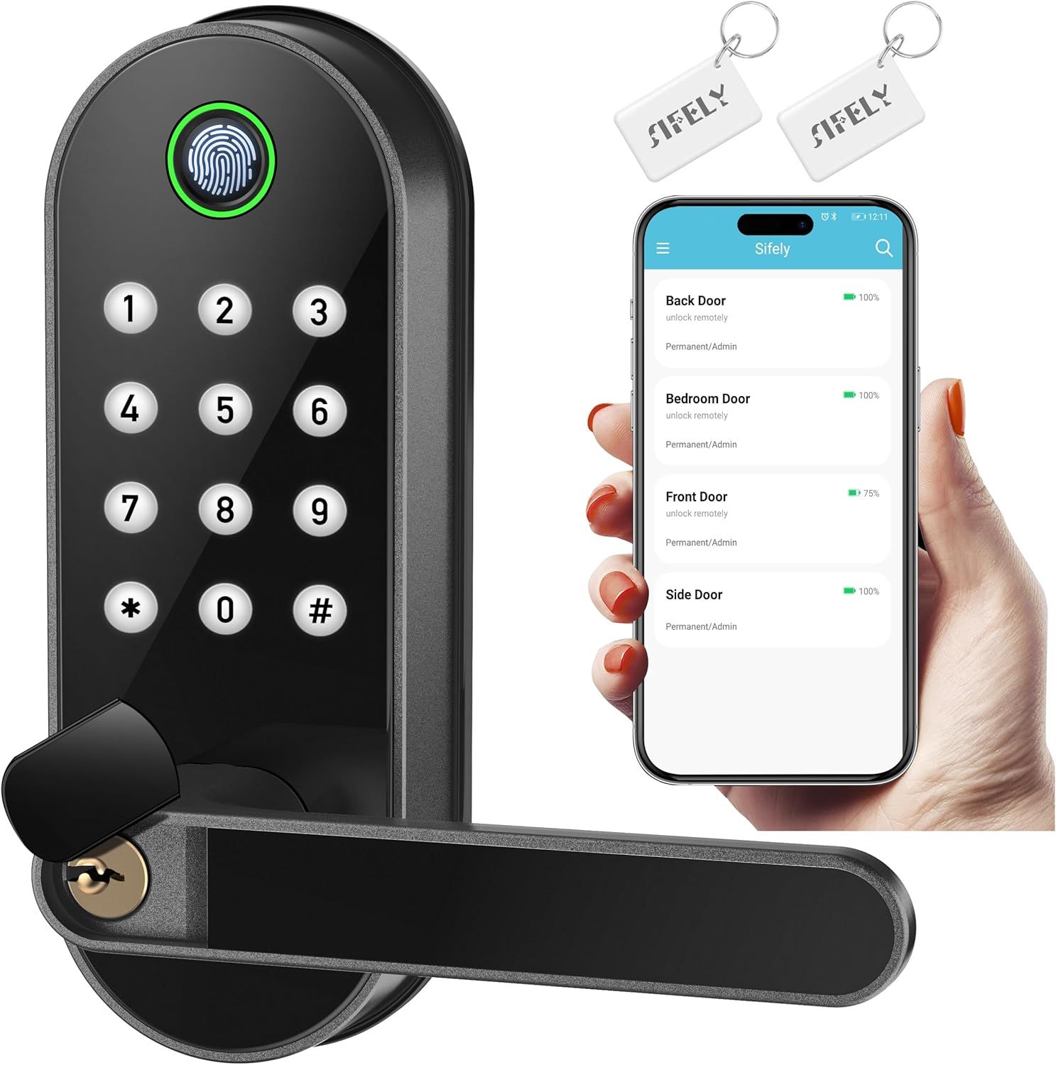 Black Electronic Keypad Deadbolt with Wi-Fi and Key