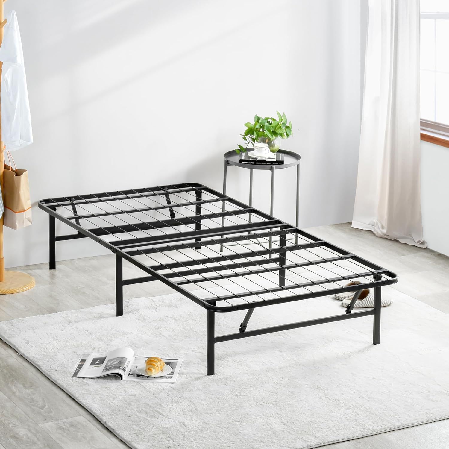 Black Twin Foldable Metal Platform Bed Frame with Slats