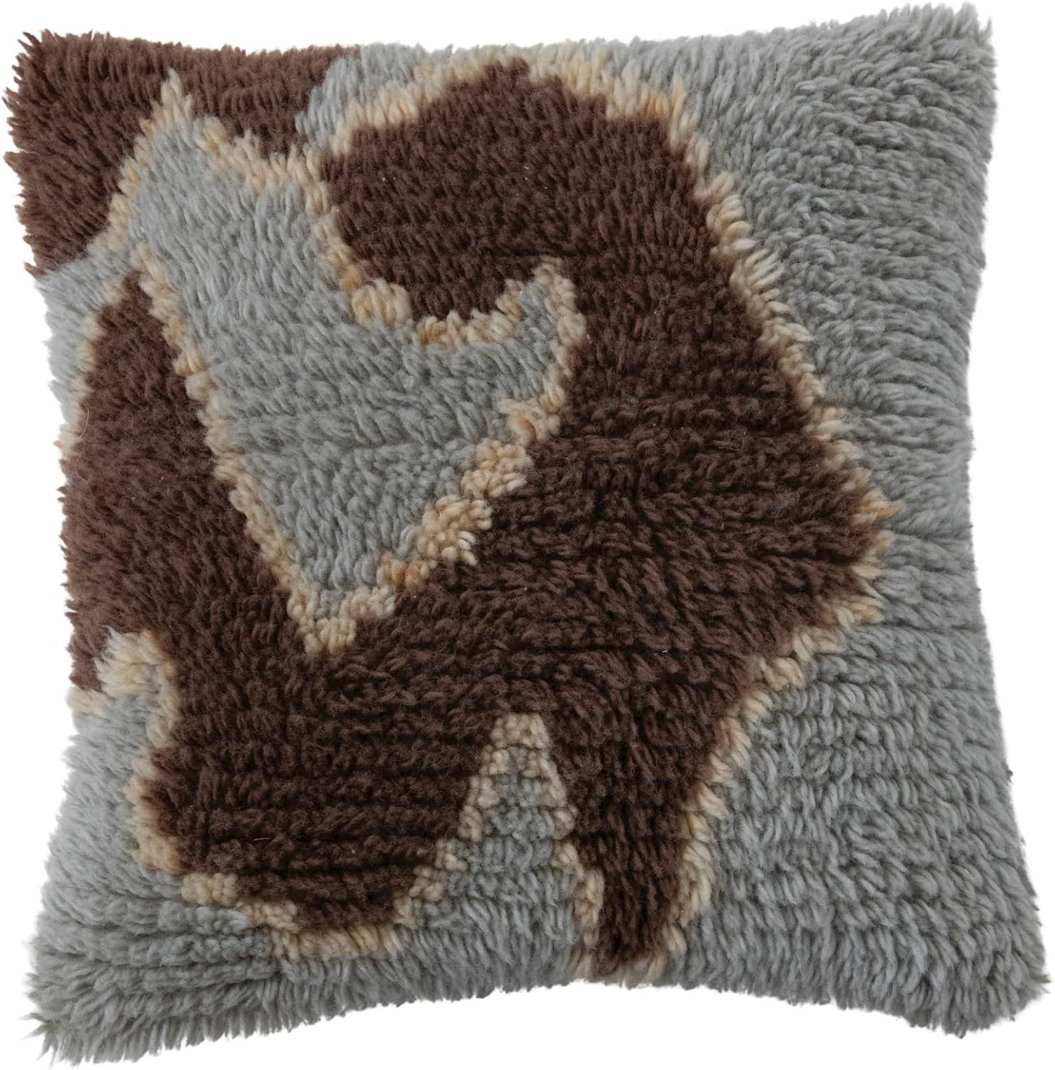 Gray and Brown Tufted Wool and Cotton Throw Pillow Cover