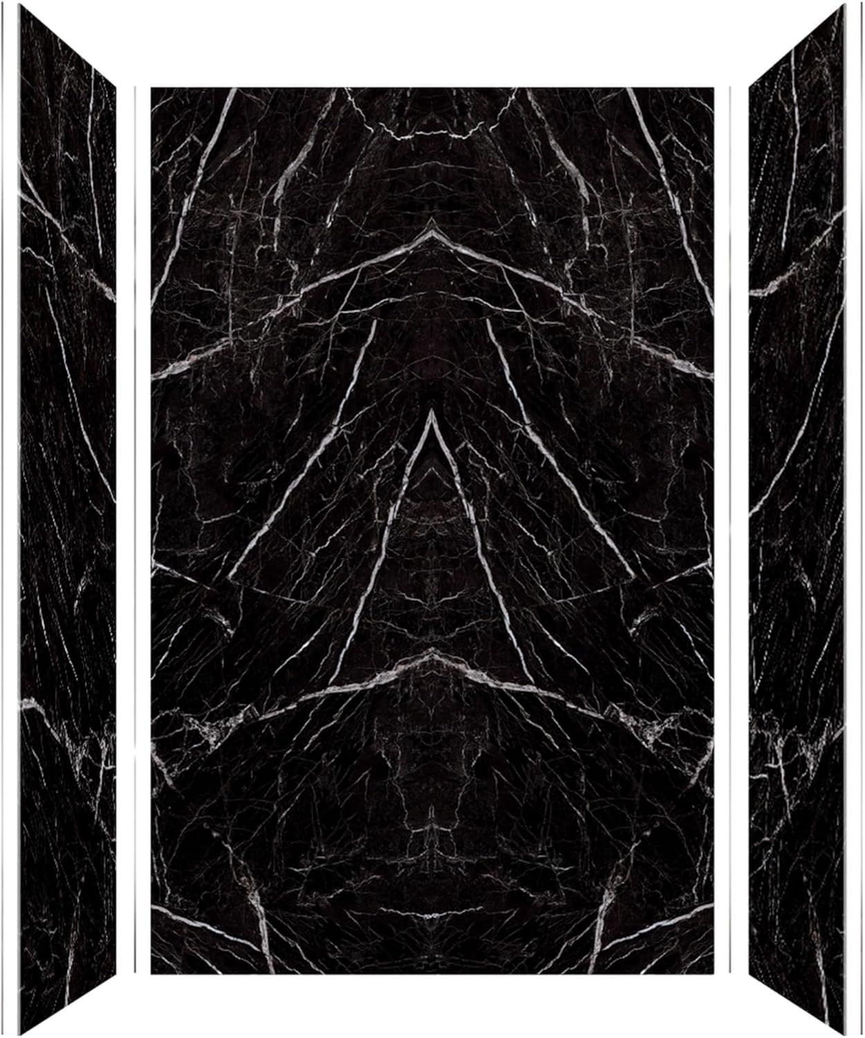 Titan 60" x 36" Black Glossy Marble Shower Wall Kit