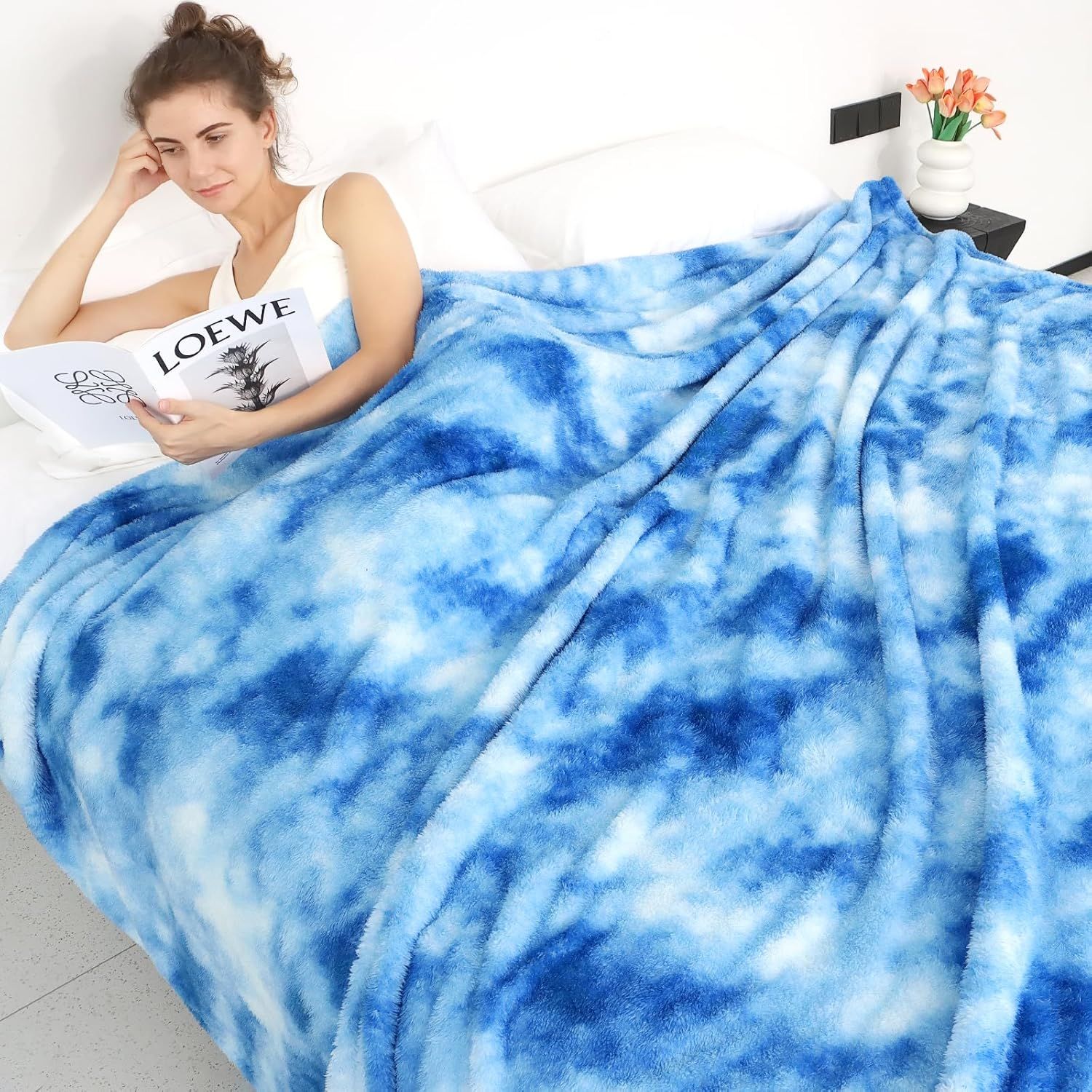 Blue Tie-Dye Reversible Fleece Throw Blanket, 70" x 50"