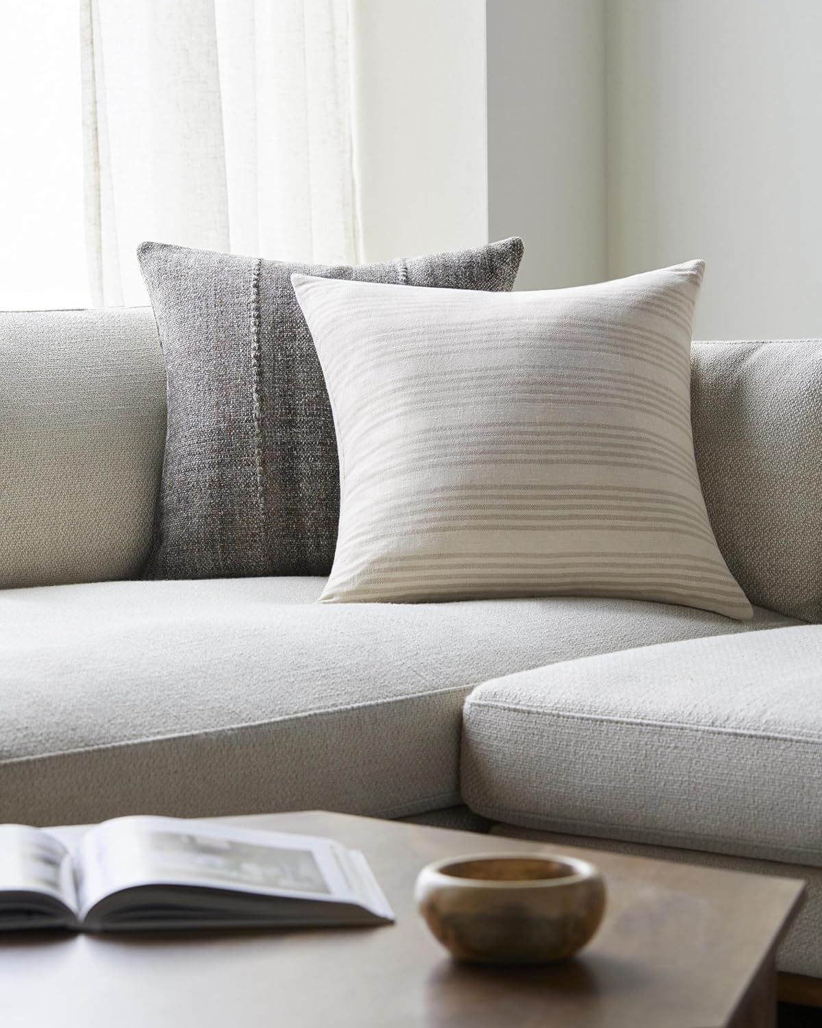Mindy 18" Cream and Light Brown Linen Accent Pillow Cover