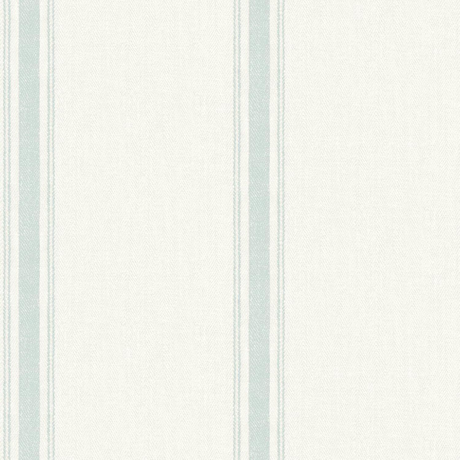 Gresham Seafoam and Linen-White Striped Pre-pasted Wallpaper