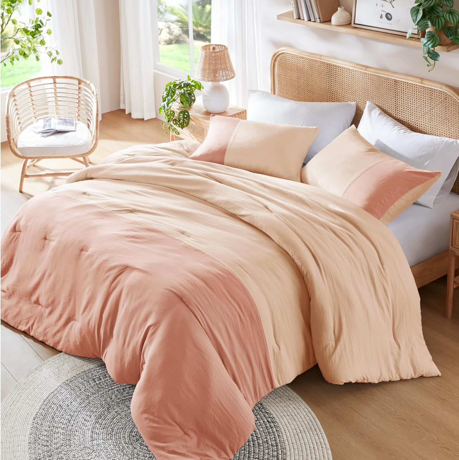 Pink Twin Colorblock Microfiber Comforter Set