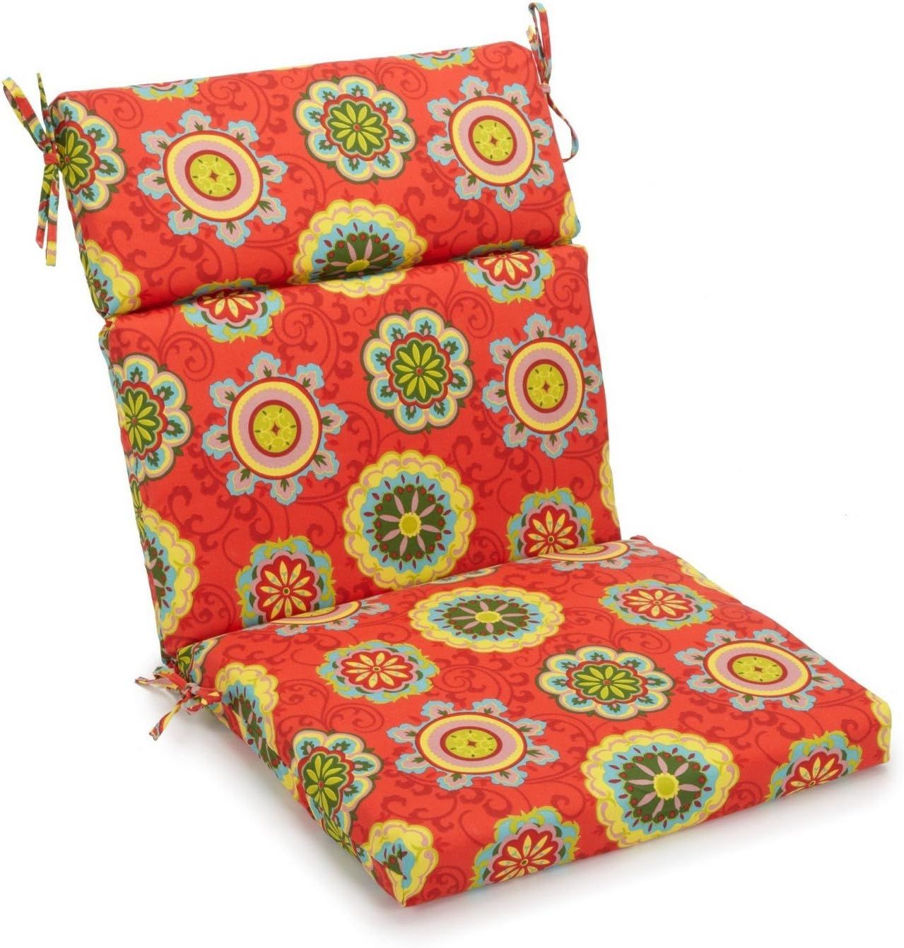 Vibrant Red and Yellow Patterned Outdoor Chair Cushion, 20" x 42"