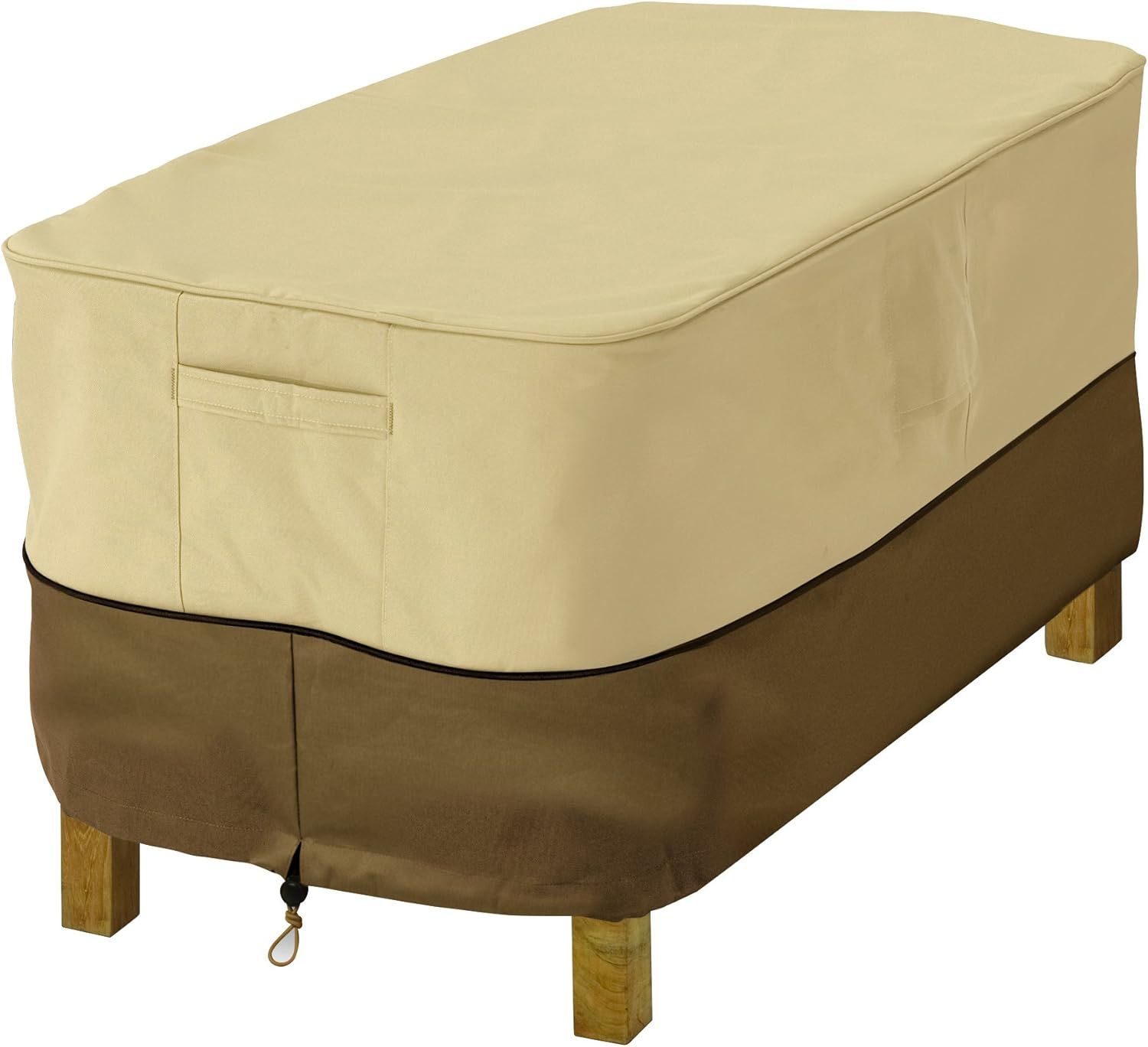 Tan and Brown Polyester Patio Ottoman/Table Cover with Air Vents