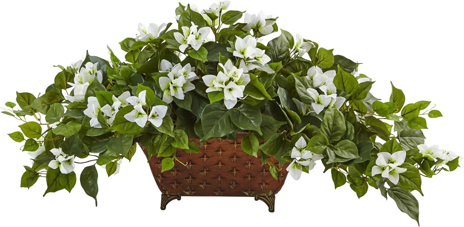 Lifelike Bougainvillea Tabletop Arrangement in Metal Planter