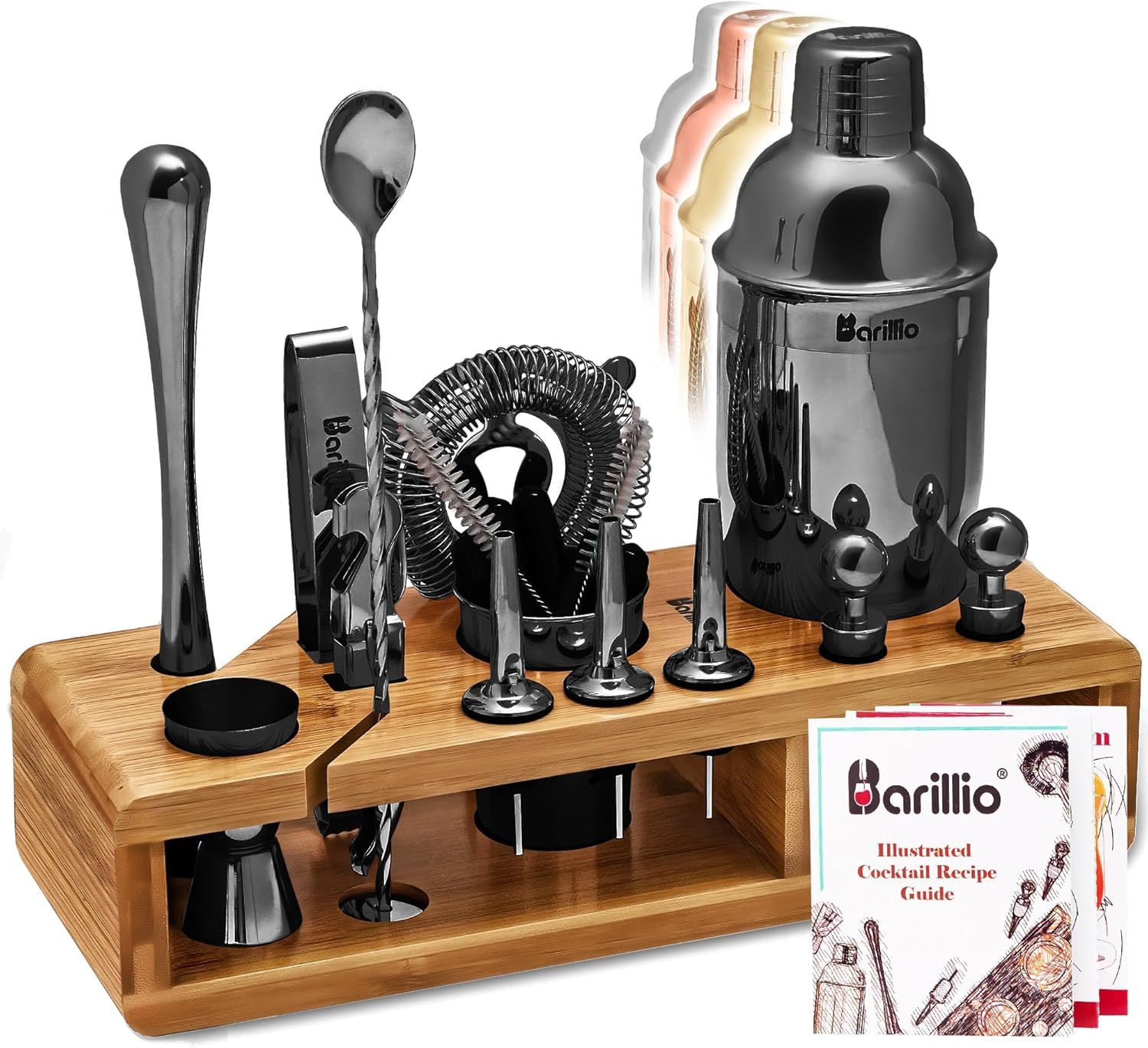 Black Stainless Steel Bartender Kit with Bamboo Stand, 23-Piece