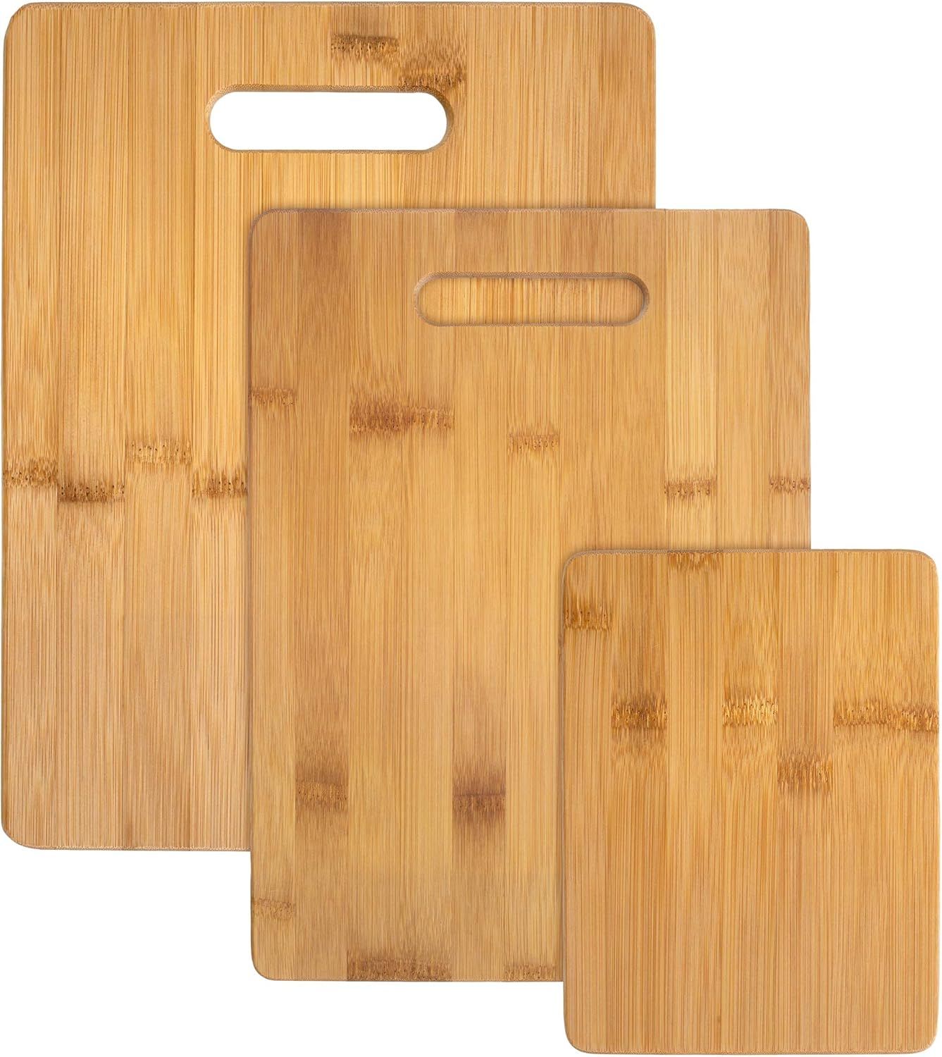 Bamboo Rectangular Cutting Board Set with Handles, 3-Piece