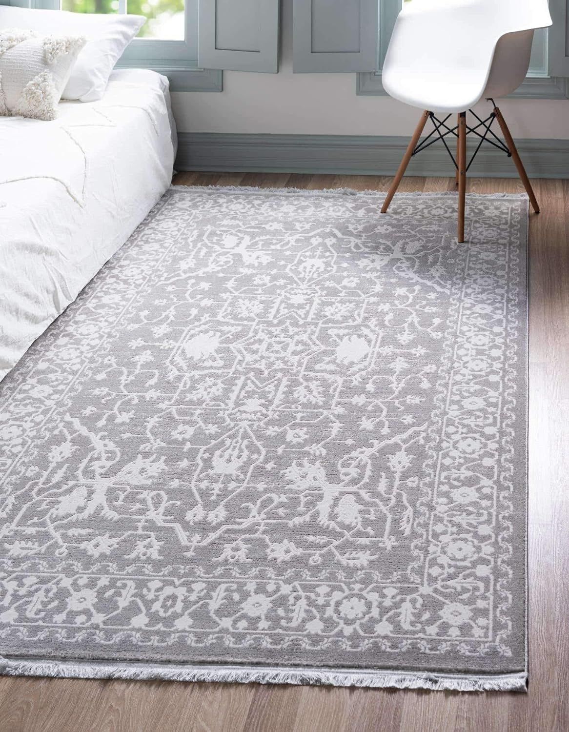 Light Gray Abstract Synthetic Easy Care Stain-Resistant Area Rug 10' x 13'