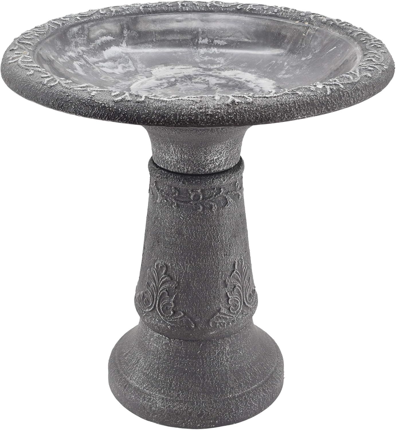 Arcadia Garden Fiberclay Birdbath with Ornate Floral Design