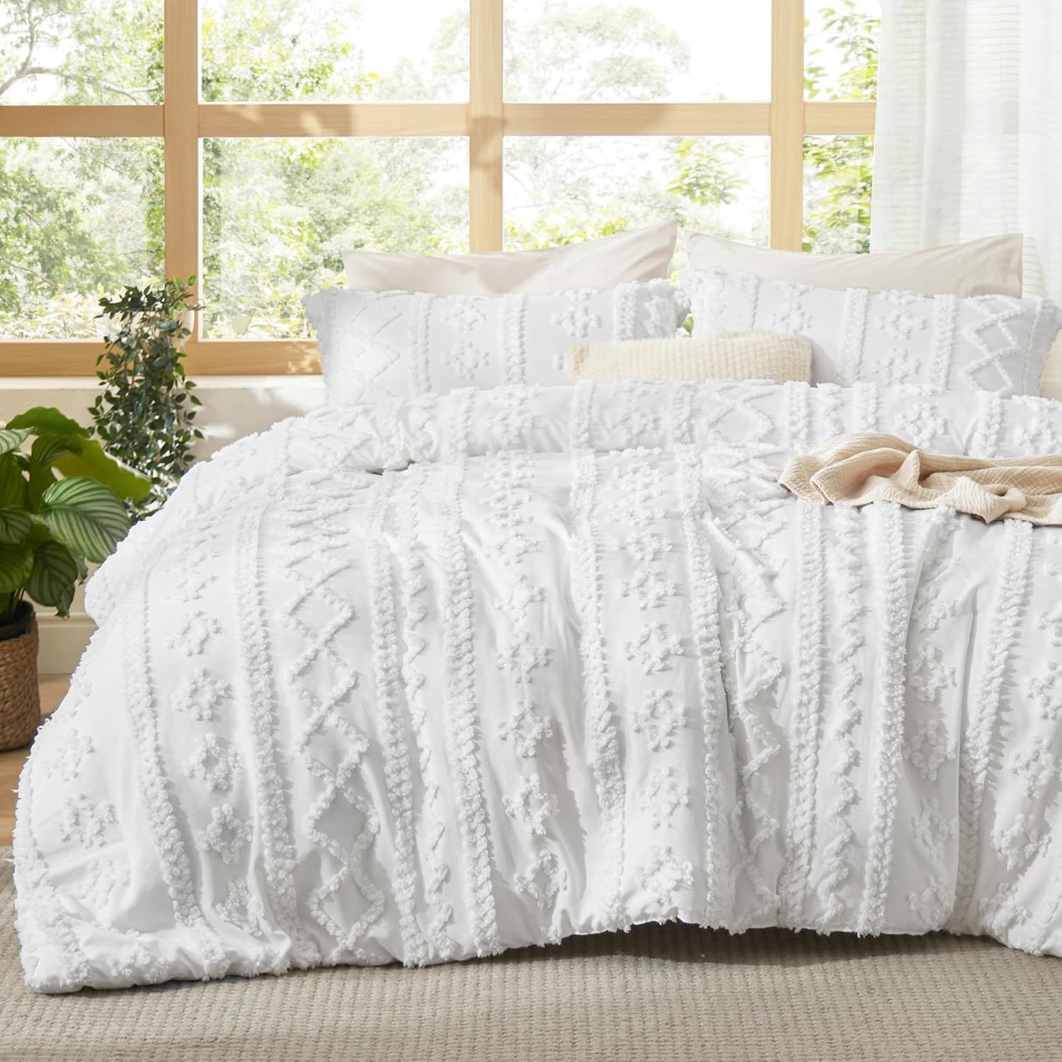California King Beige Microfiber Boho Comforter Set