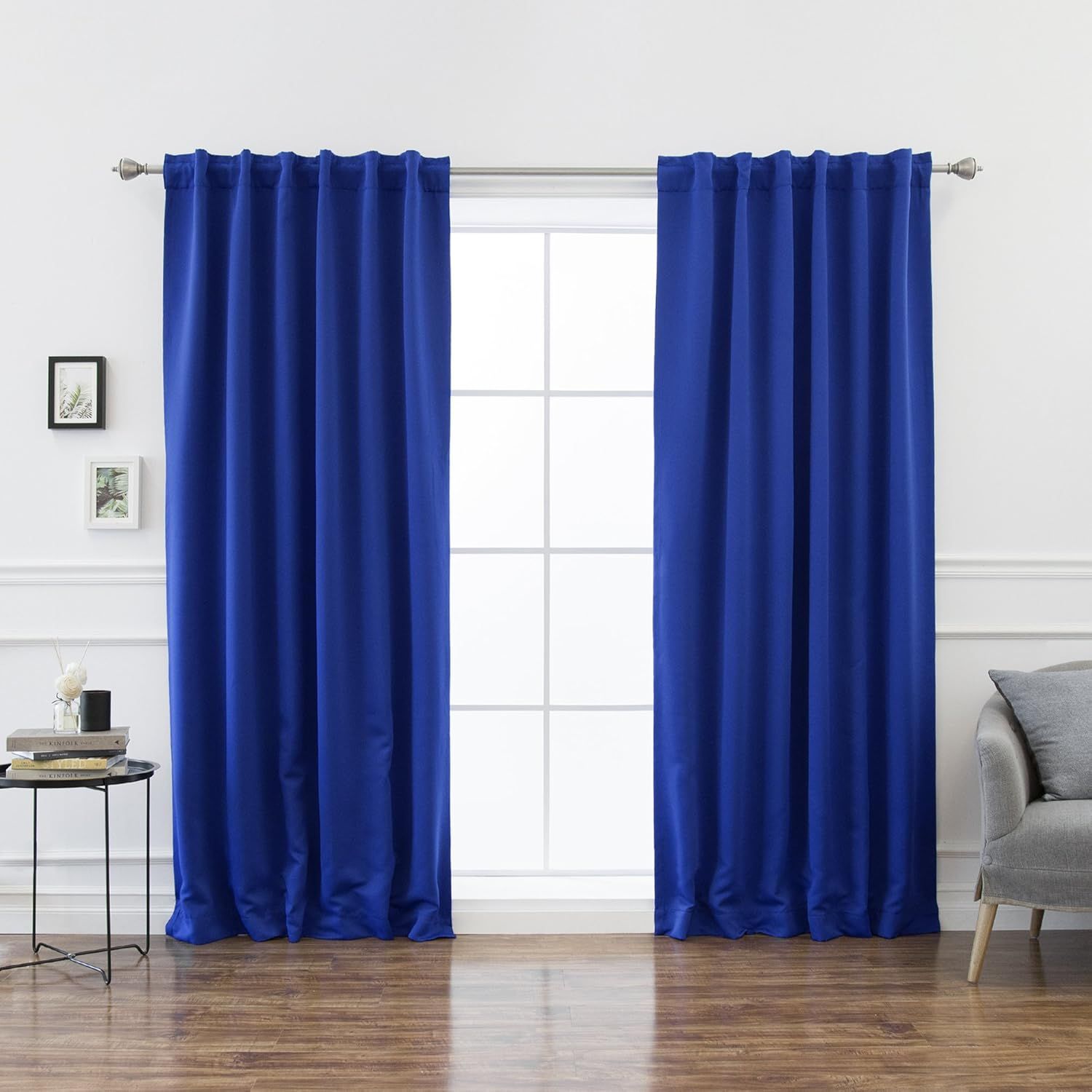 Royal Blue Polyester Blackout Back Tab Curtains, 52" W x 84" L, Set of 2