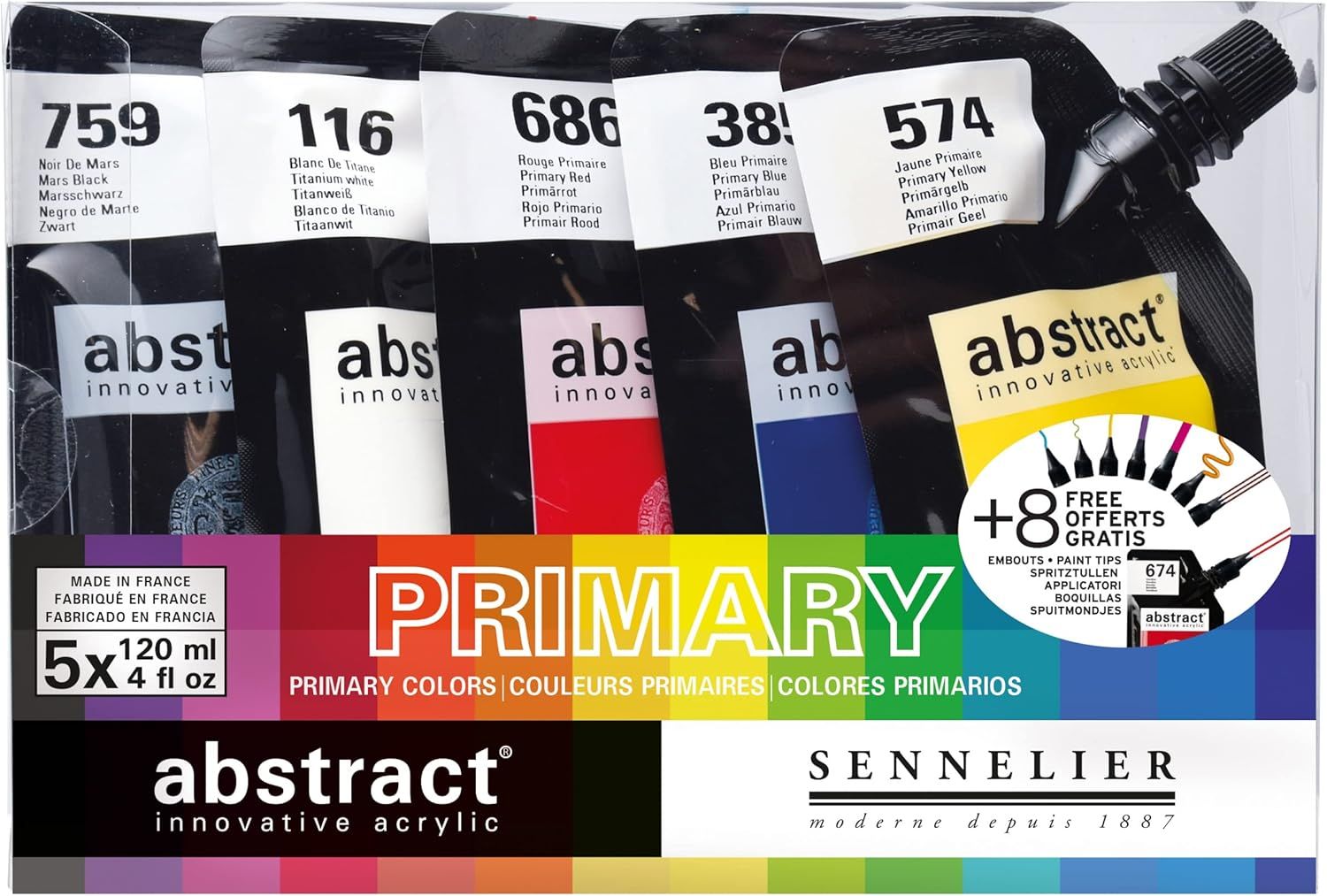 Sennelier Primary Colors Acrylic Paint Set with Tips