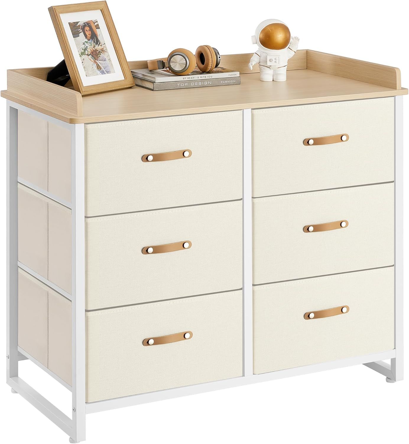 Dove Gray Beige 6-Drawer Kids Dresser with Particleboard and Steel