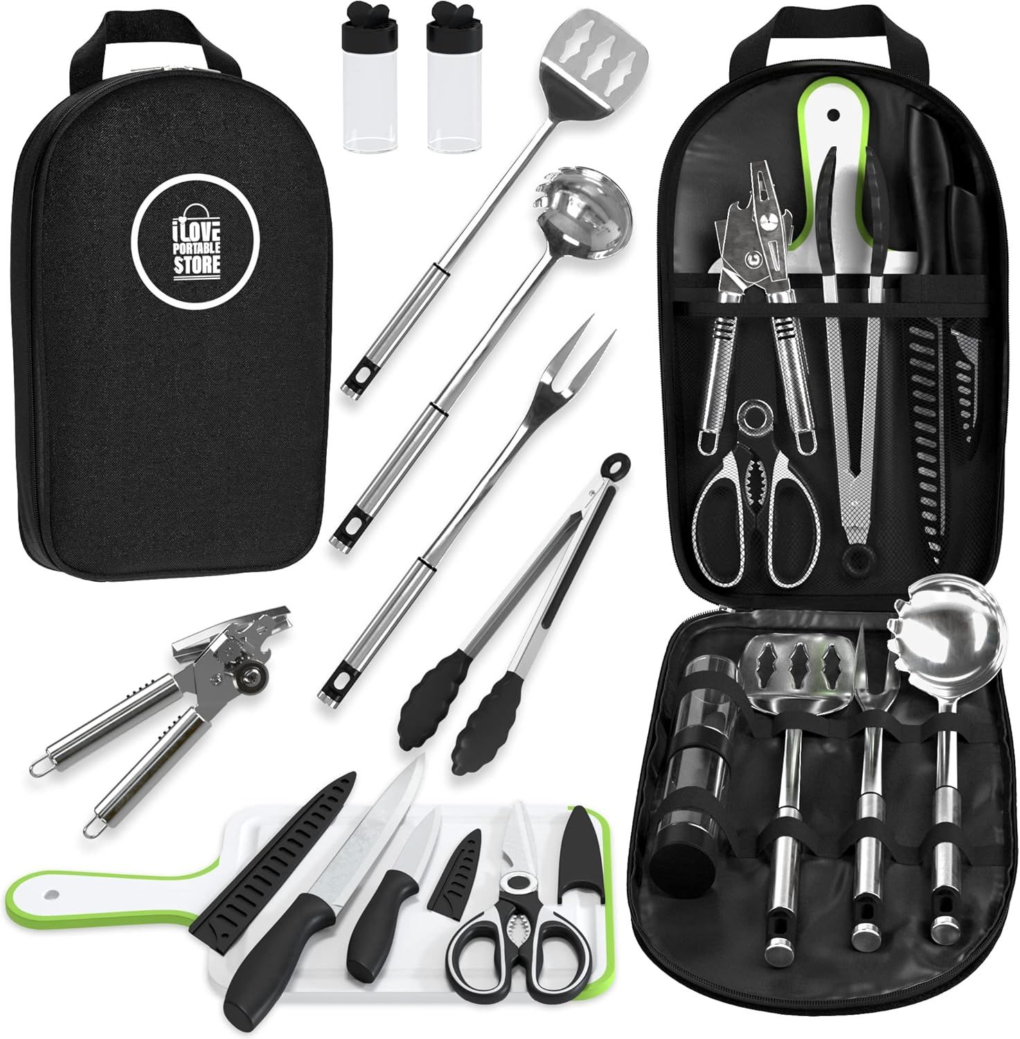 11-Piece Stainless Steel Camping BBQ Utensil Set with Black Case