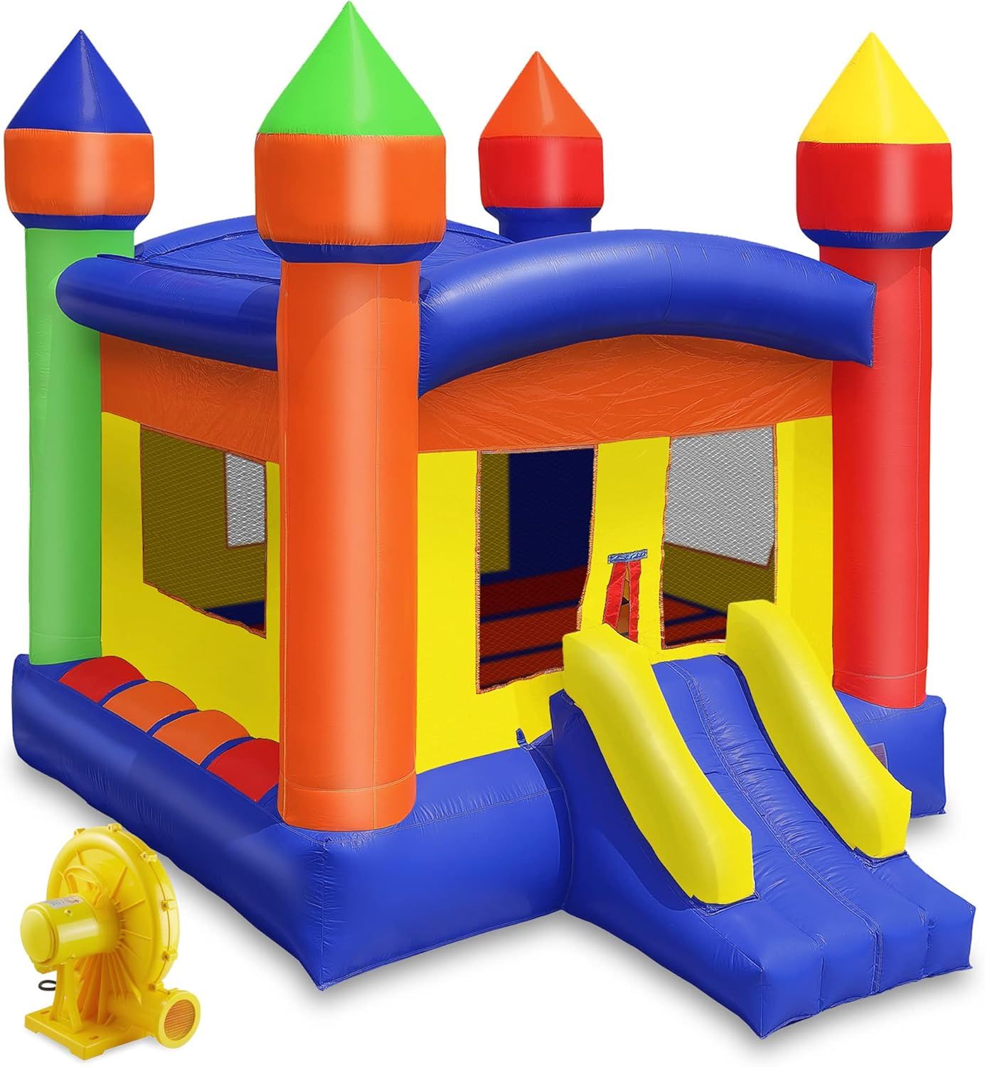 Colorful 13' x 13' PVC Castle Bounce House with Slide