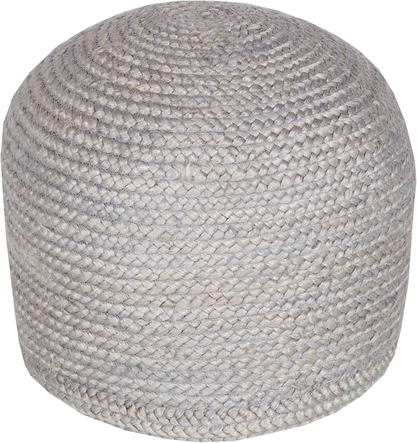 Livabliss Aqua Braided Jute Round Pouf, 19.75"W x 16"H