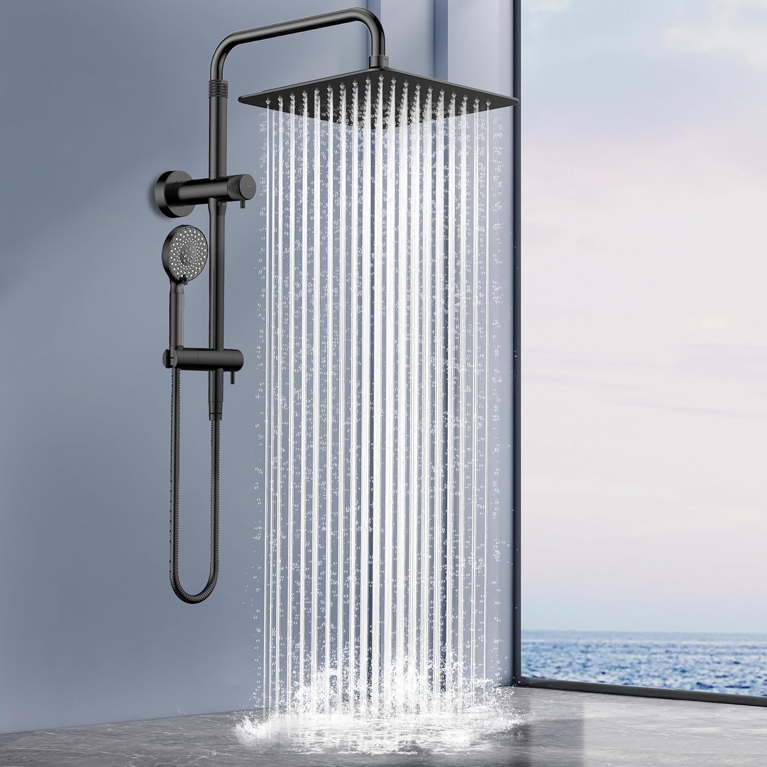 Polished Black Brass Dual Rainfall and Handheld Shower Head Combo