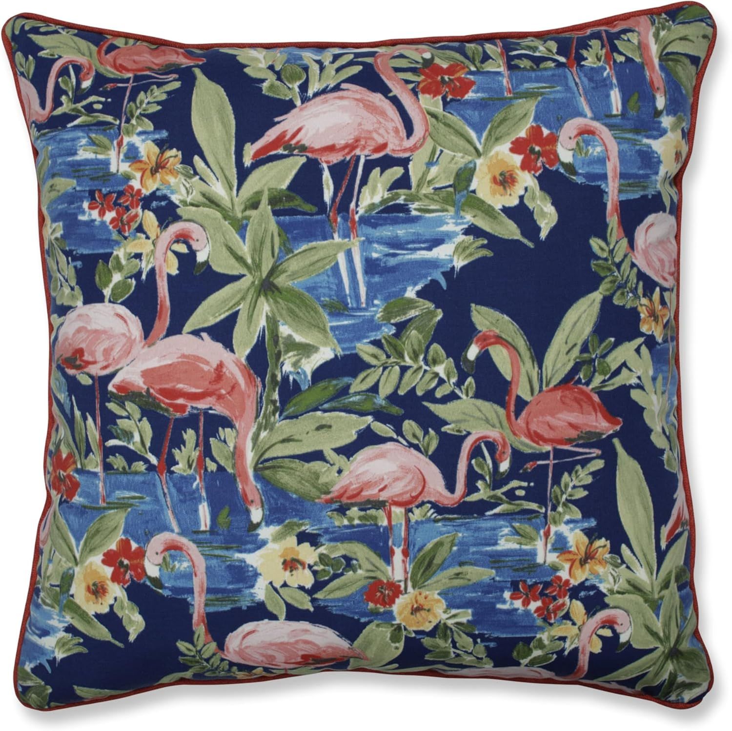 Tropical Flamingo Blue and Green Square Kids Floor Pillow