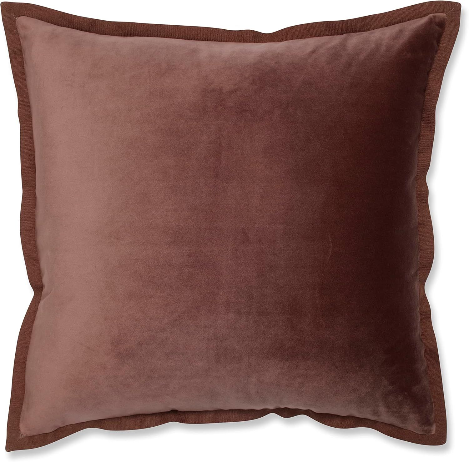 Spice Brown Velvet Square Throw Pillow with Cotton Flange