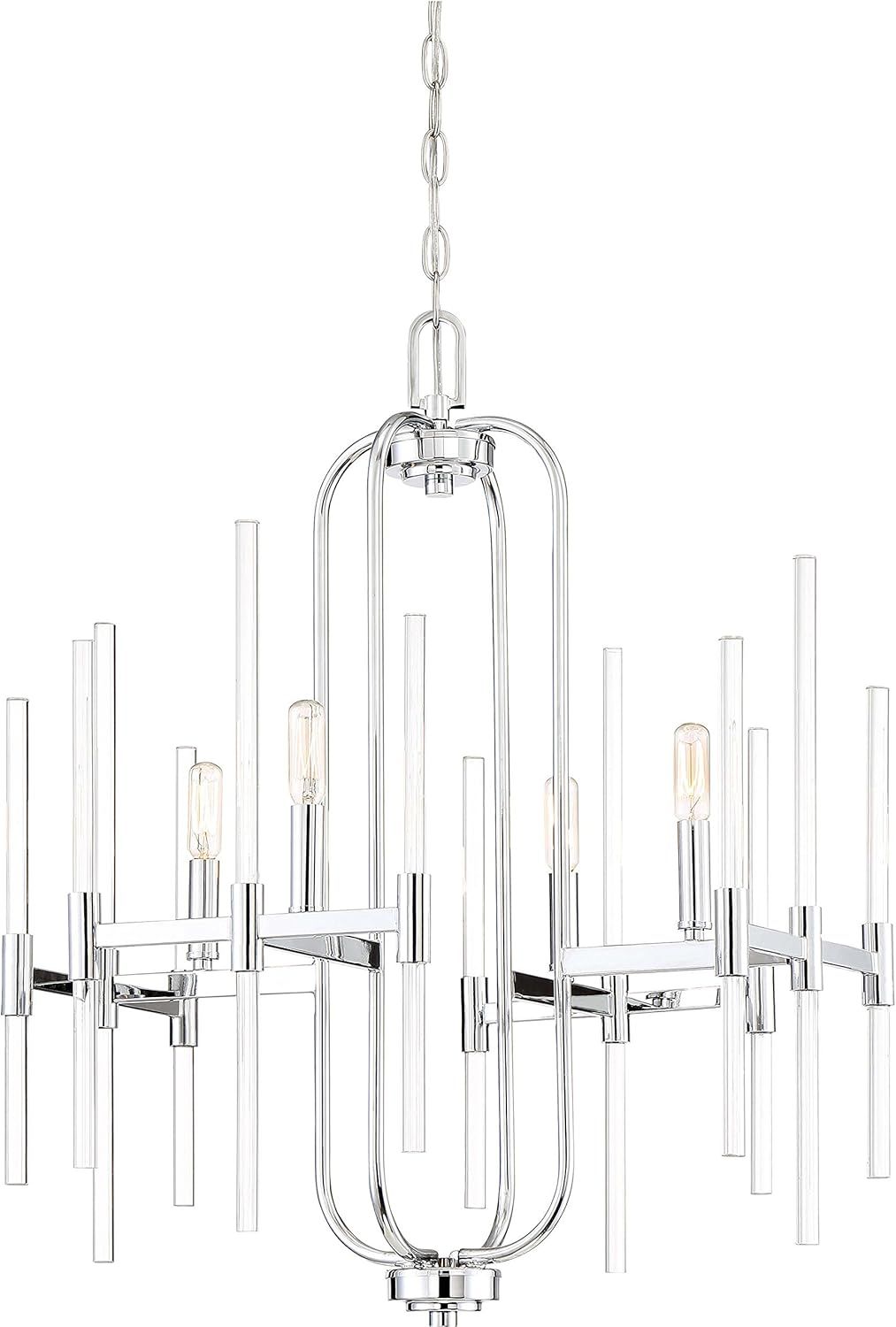 Sleek Chrome 4-Light Pillar Chandelier with Clear Glass Accents