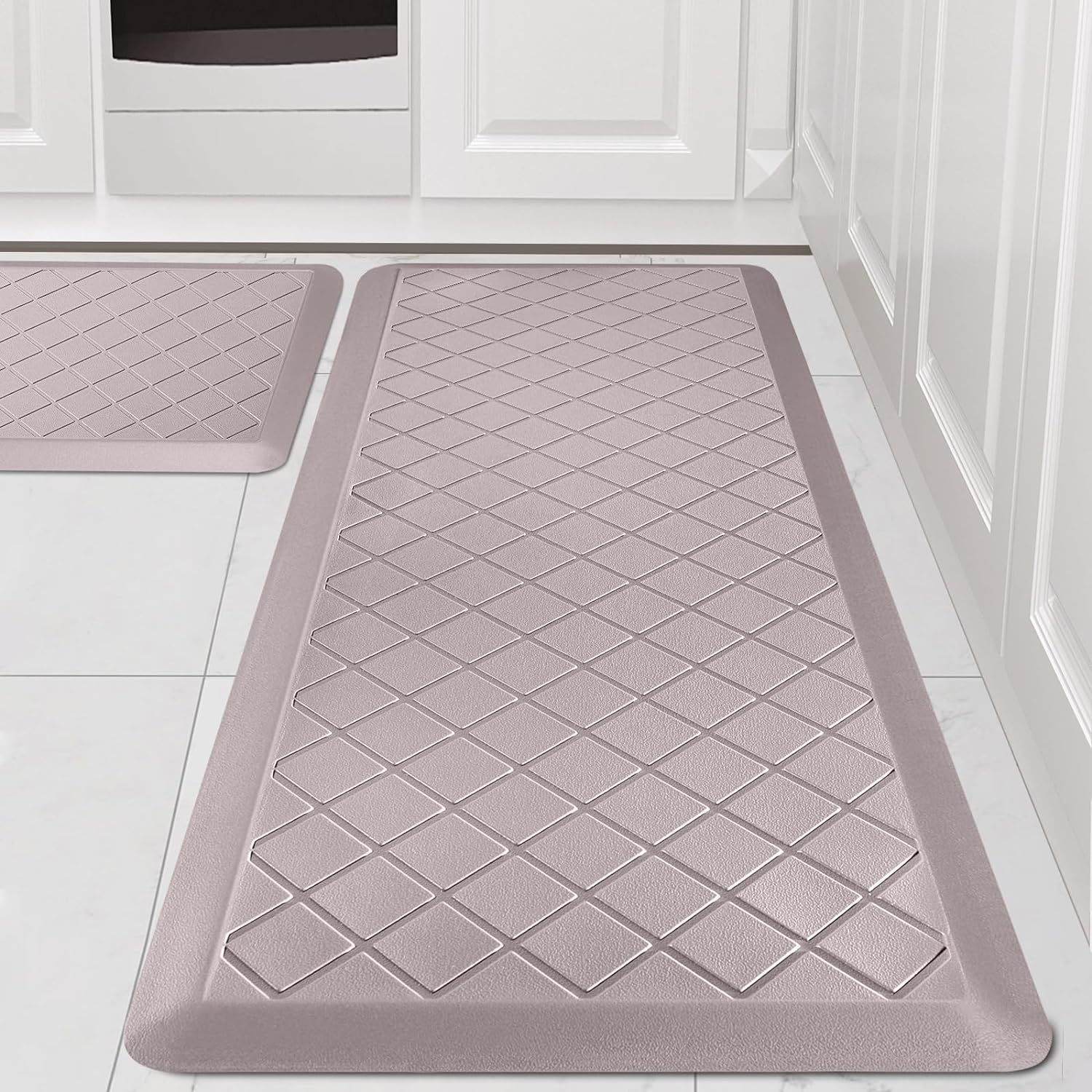 Khaki Rectangular Non-Slip PVC Anti-Fatigue Kitchen Mat Set