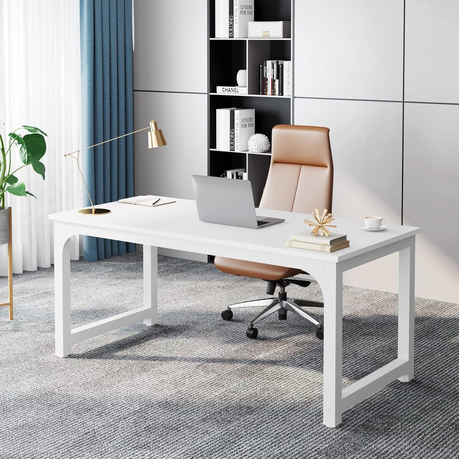 White Executive Wood and Metal Large Office Desk