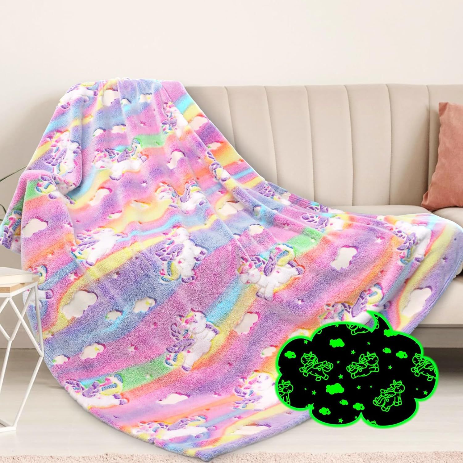 Glow in the Dark Unicorn Fleece Throw Blanket for Girls