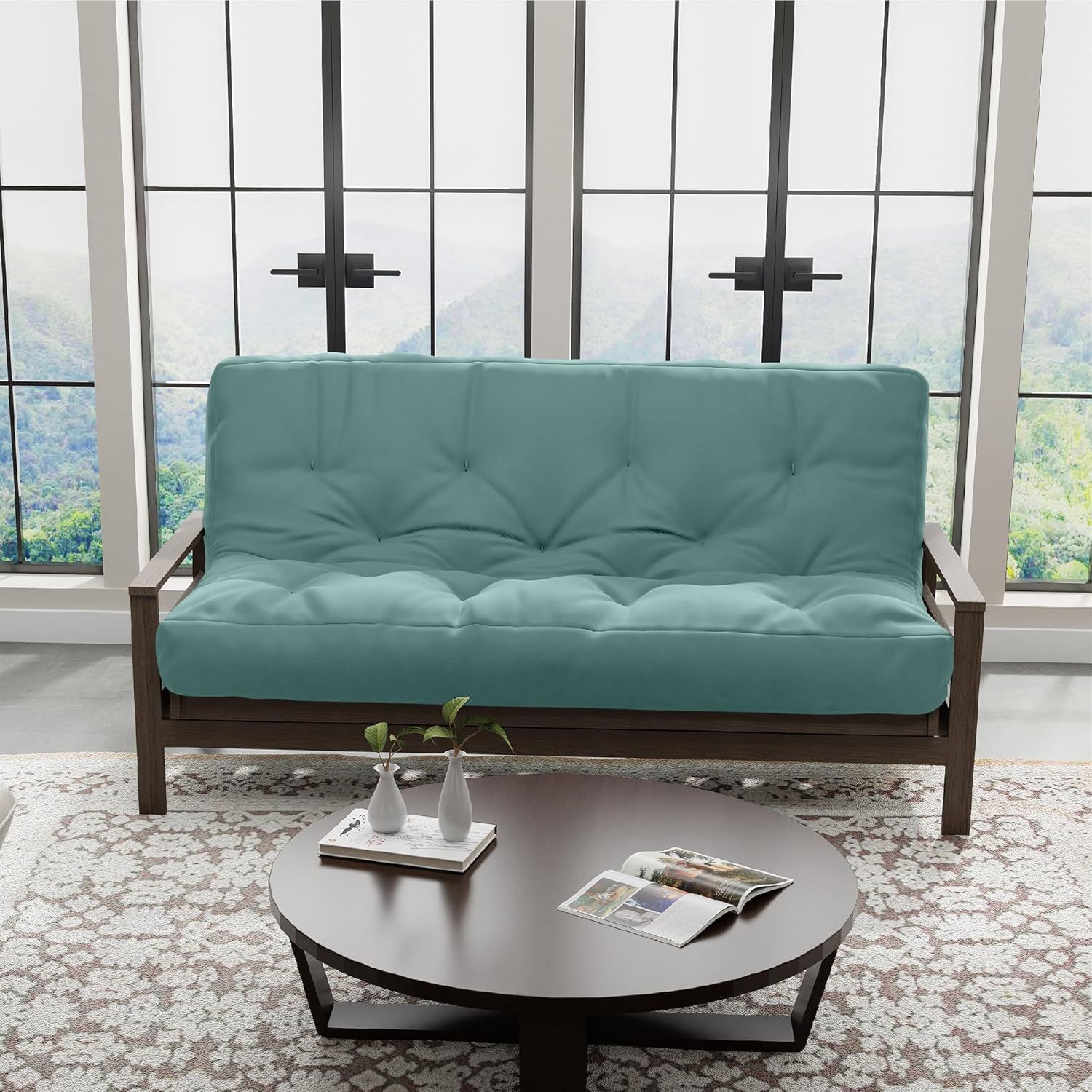 Handcrafted Teal Queen Innerspring Futon Mattress with Quilted Tufted Back